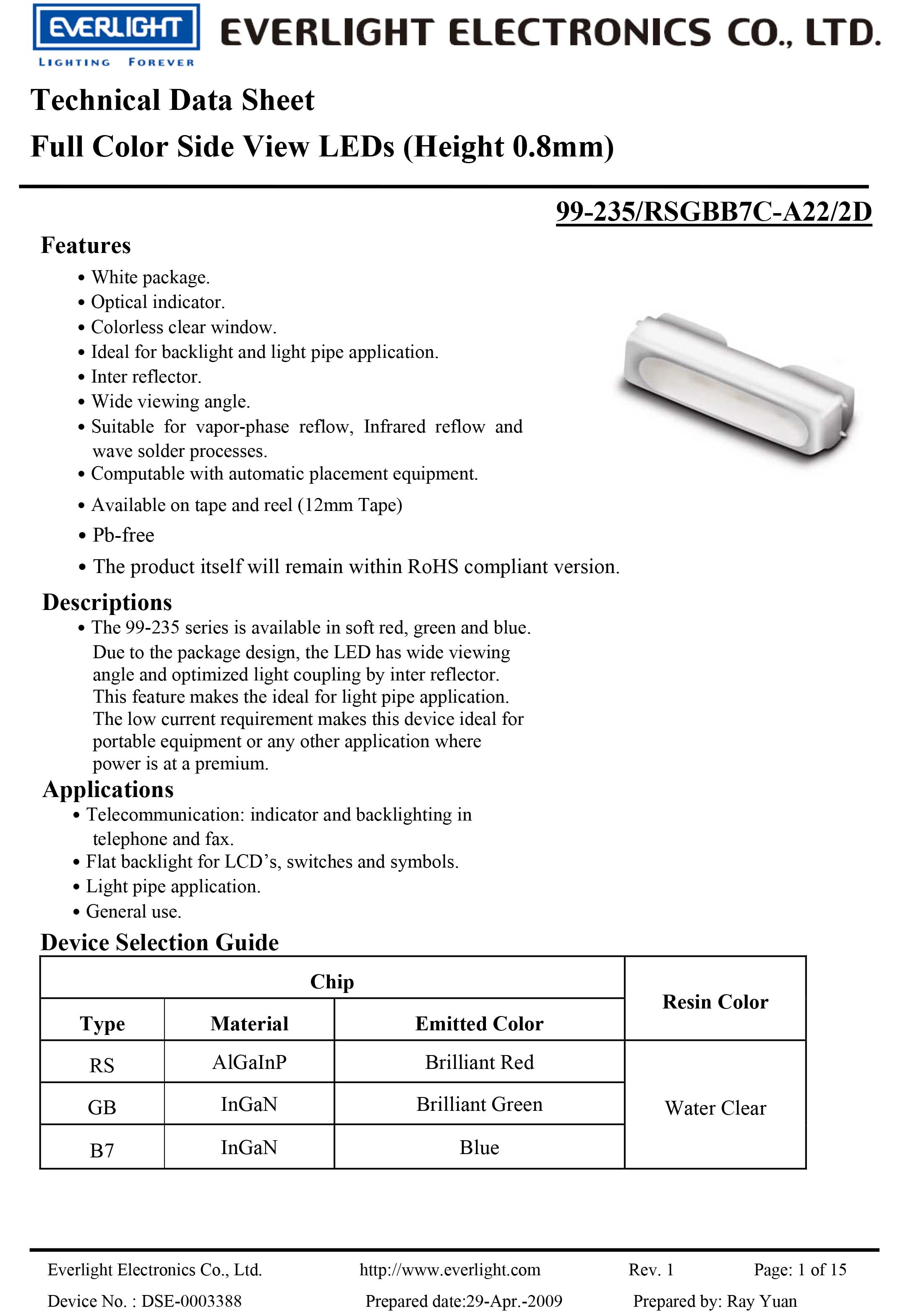 EVERLIGHT LED RGB Full color LED 99-235-RSGBB7C-A22-2D EVERLIGHT LED RGB Full color LED 99-235-RSGBB7C-A22-2D
