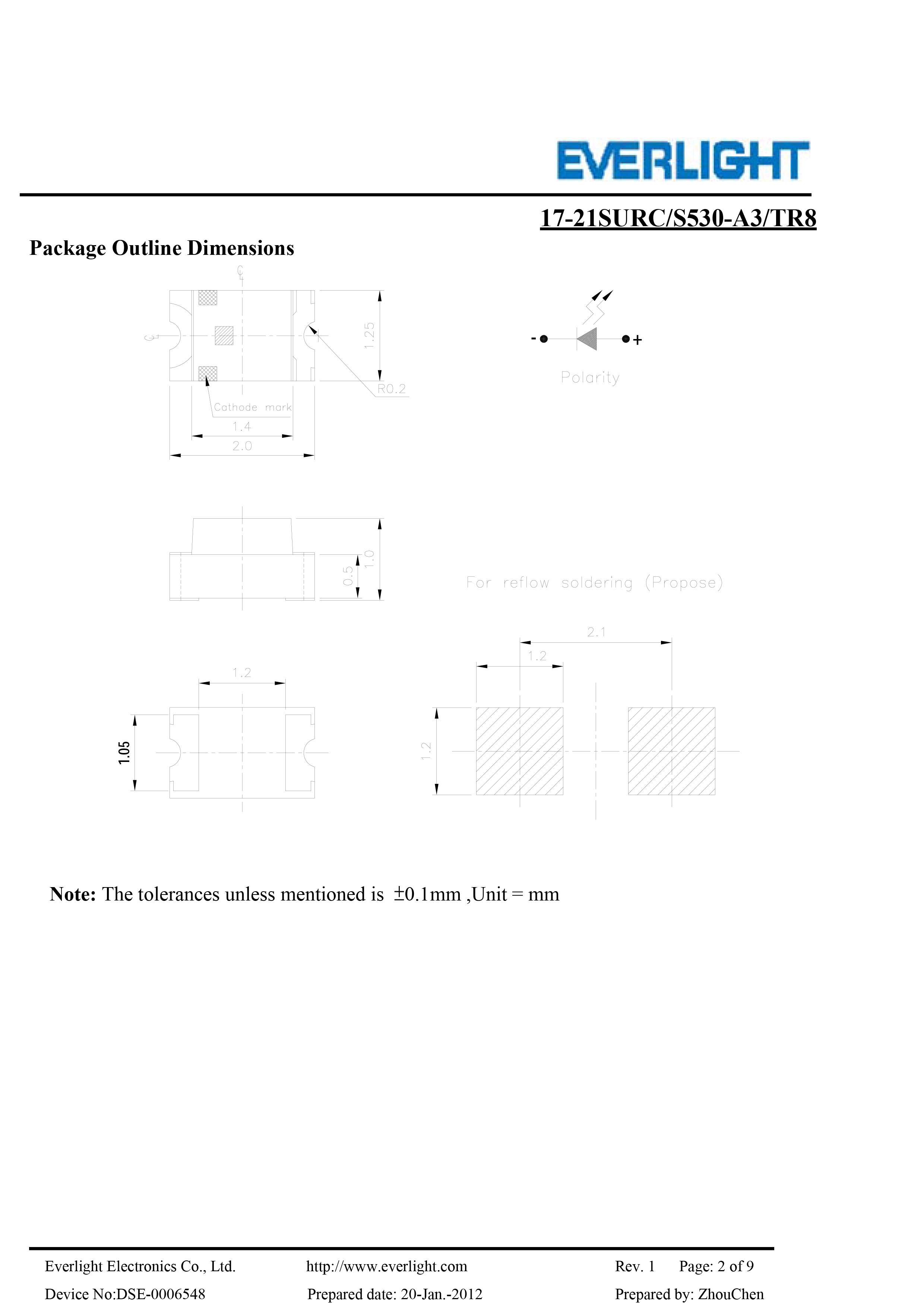 SMD 0805 RED 17-21SURC/S530-A3/TR8 Datashee