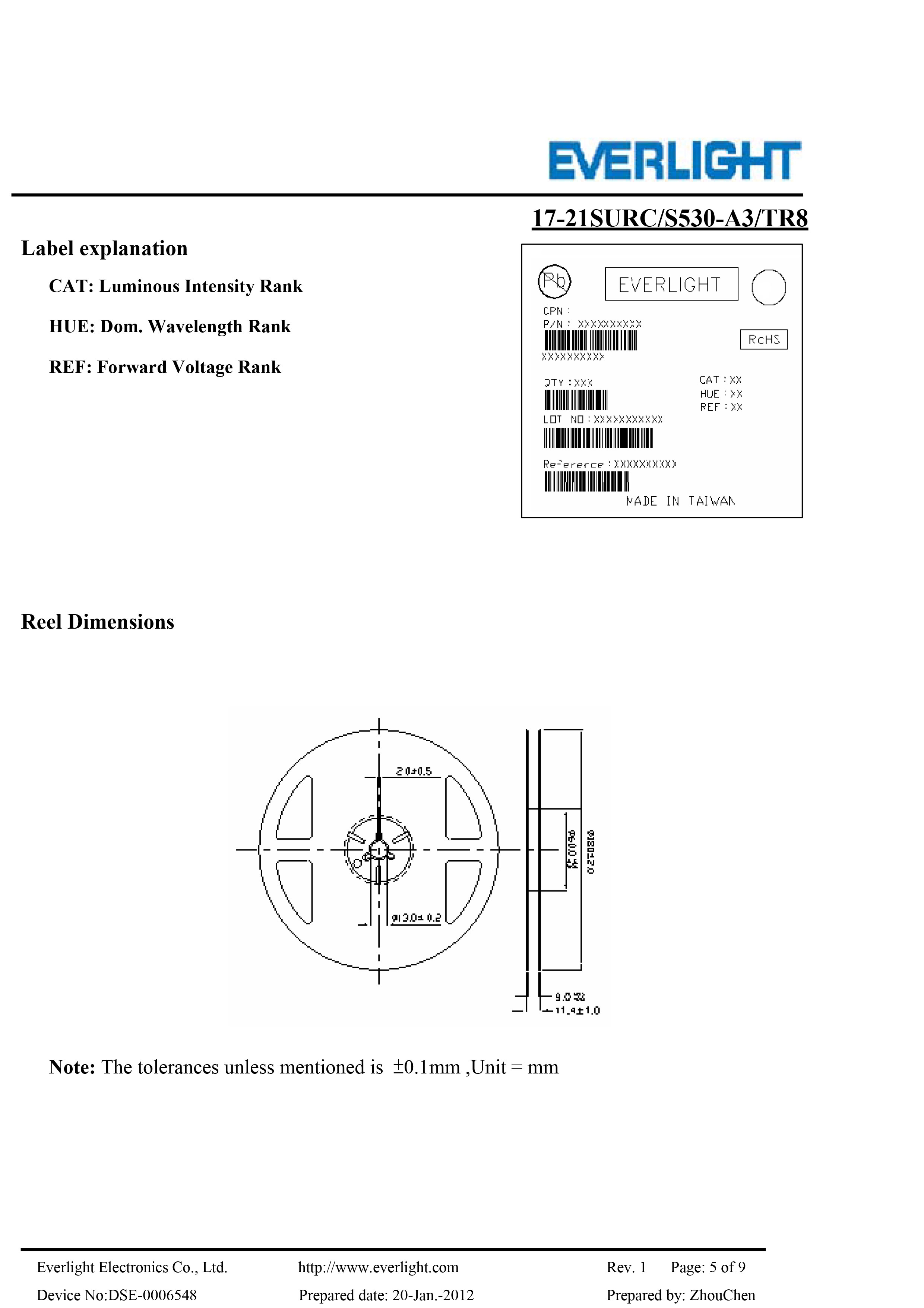 SMD 0805 RED 17-21SURC/S530-A3/TR8 Datashee