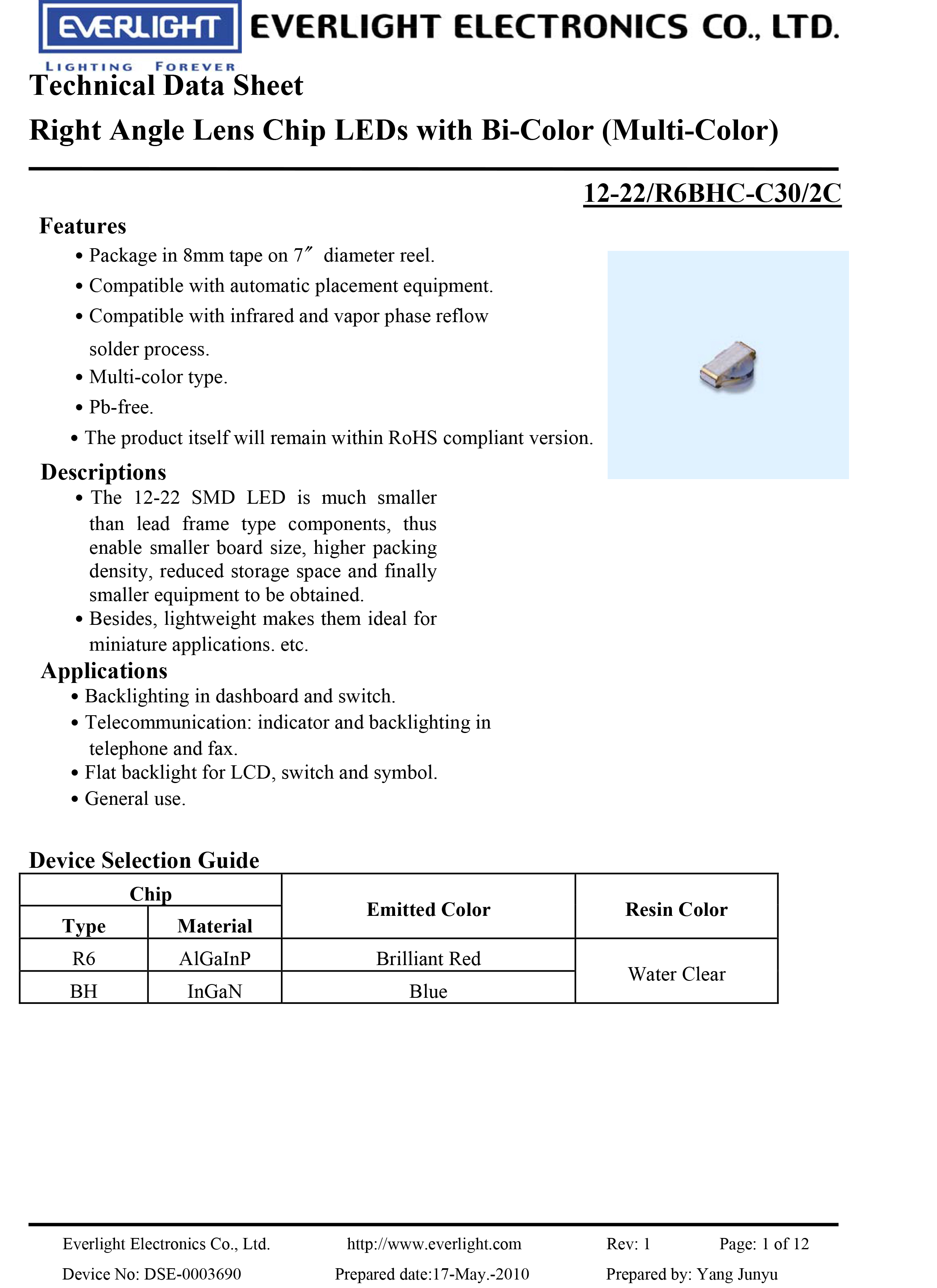 everlight led smd12-22-R6BHC-C30-2C