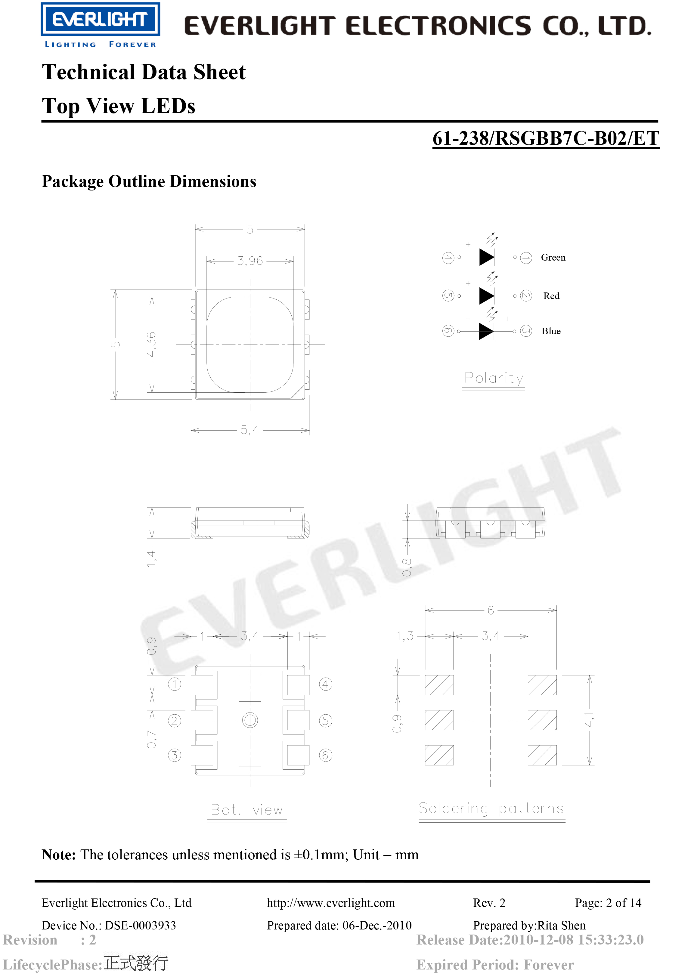 everlight led 5050 smd 61-238-RSGBB7C-B02-ET Datasheet 