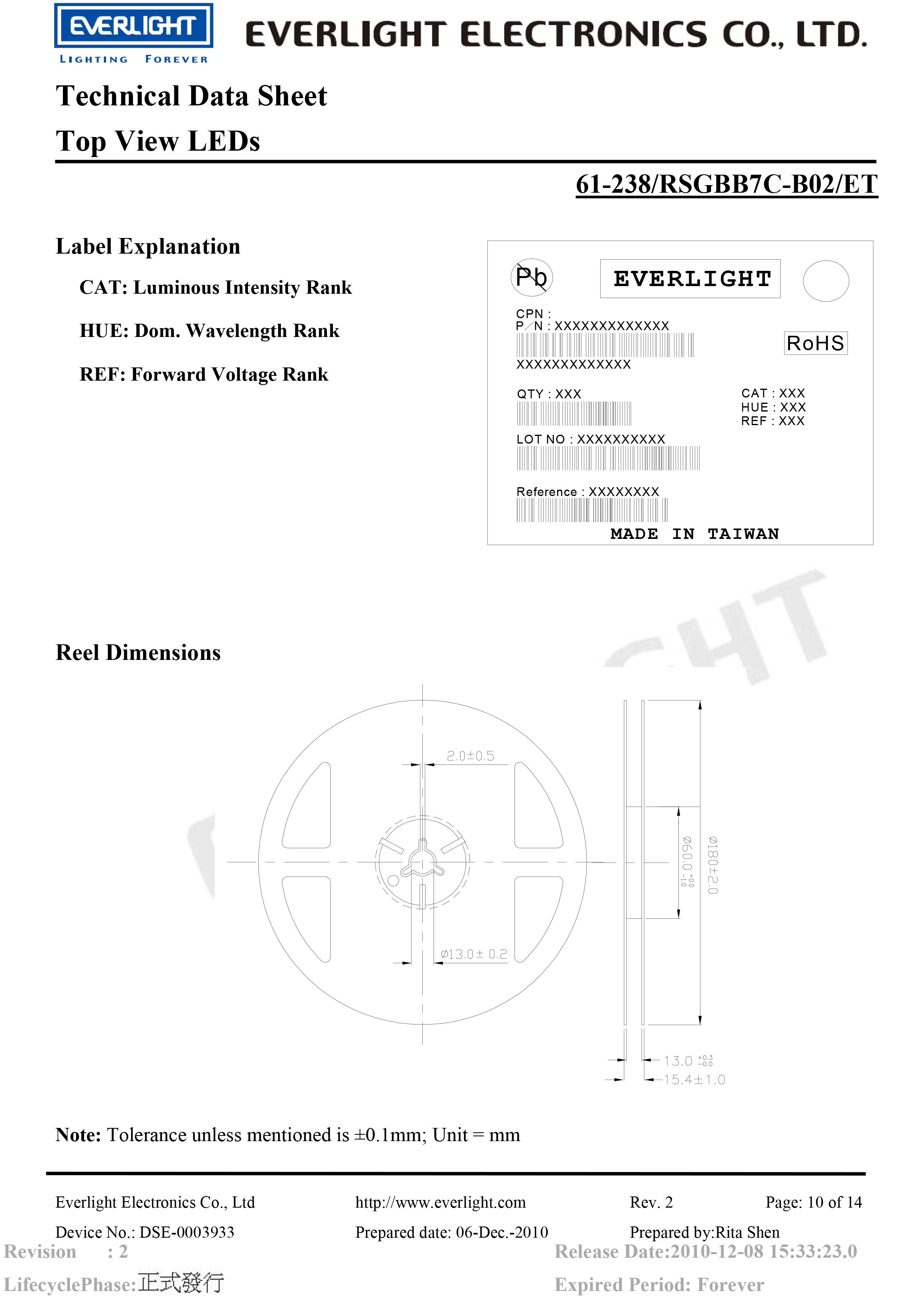 everlight led 5050 smd 61-238-RSGBB7C-B02-ET Datasheet 