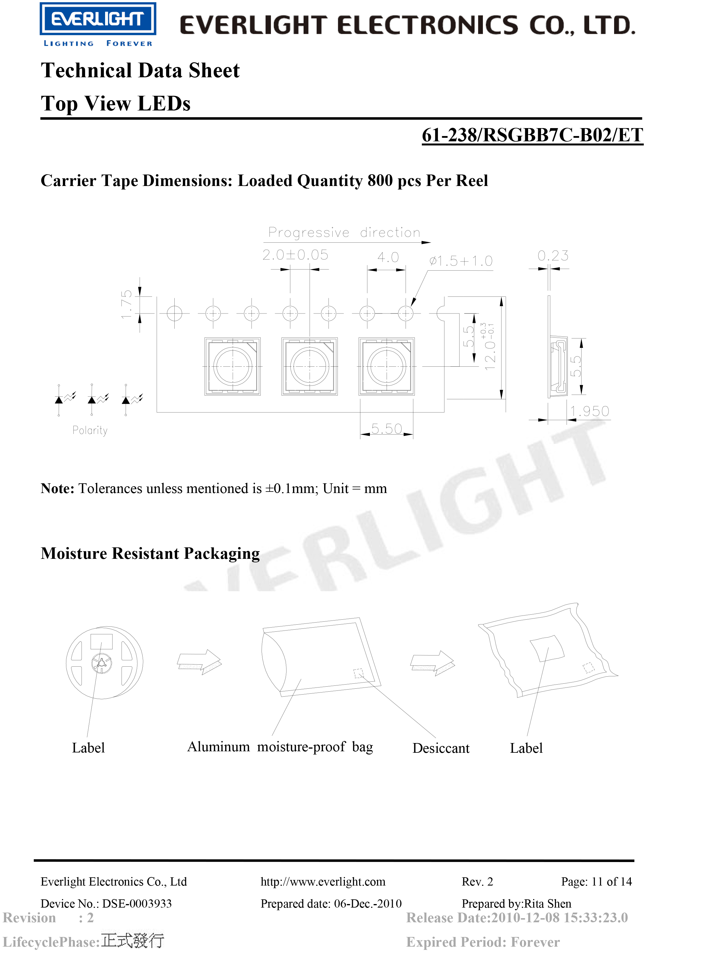 everlight led 5050 smd 61-238-RSGBB7C-B02-ET Datasheet 