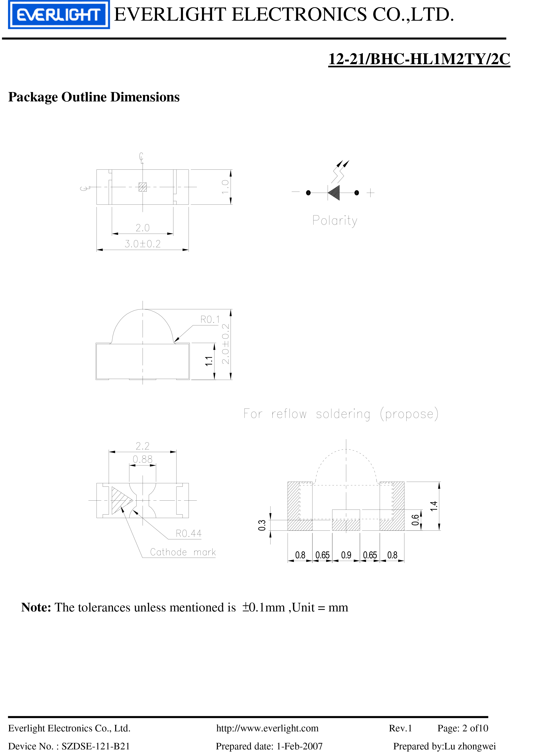 ed smd 1206  12-21/BHC-HL1M2TY/2C Datasheet