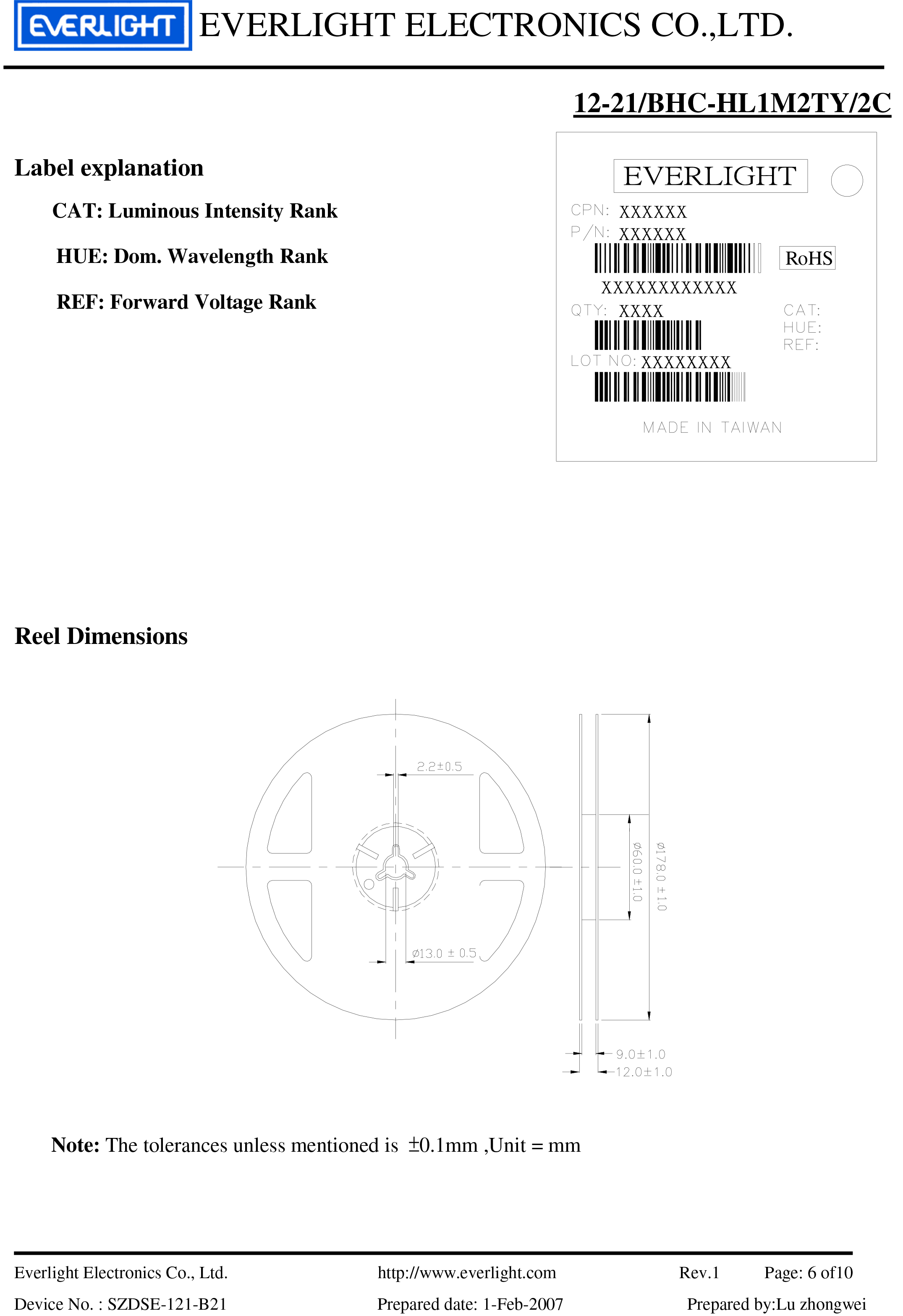 ed smd 1206  12-21/BHC-HL1M2TY/2C Datasheet