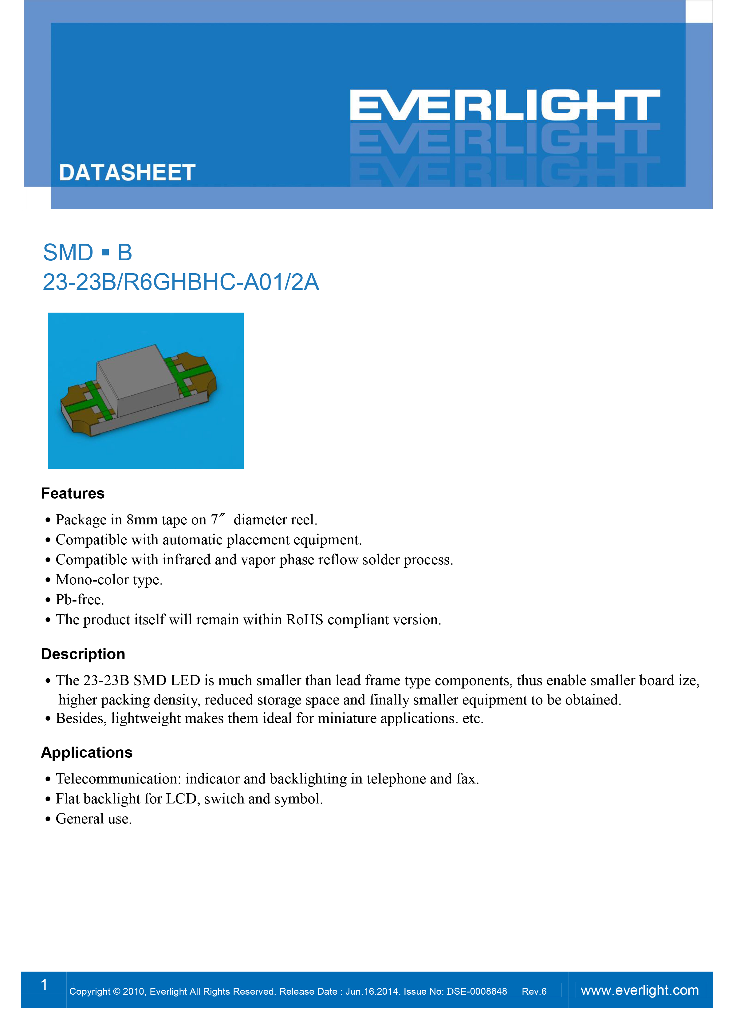 everlight led 23-23B-R6GHBHC-A01-2A Datasheet