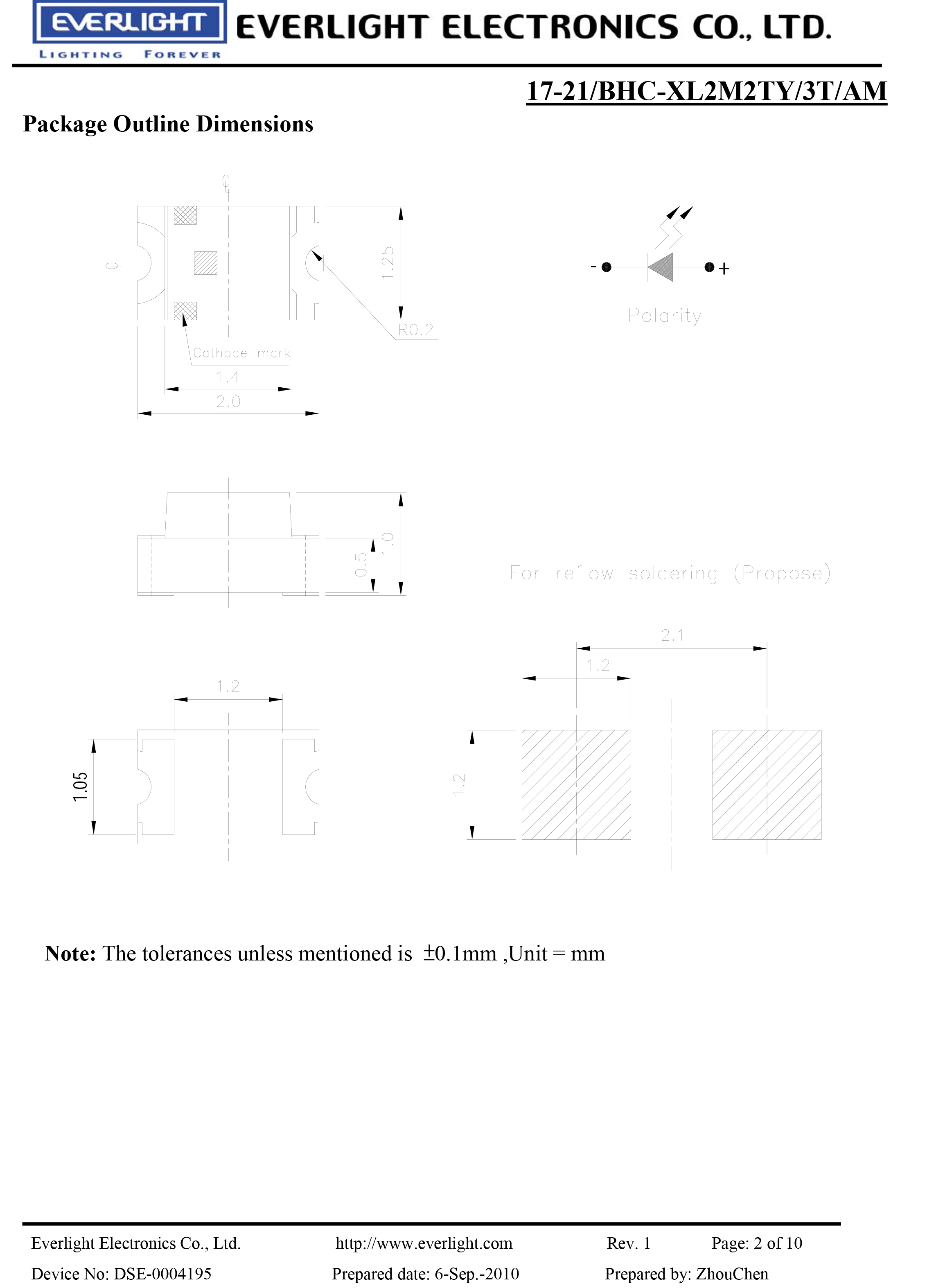 everlight 0805 Car lamp beads17-21-BHC-XL2M2TY-3T-AM Datasheet