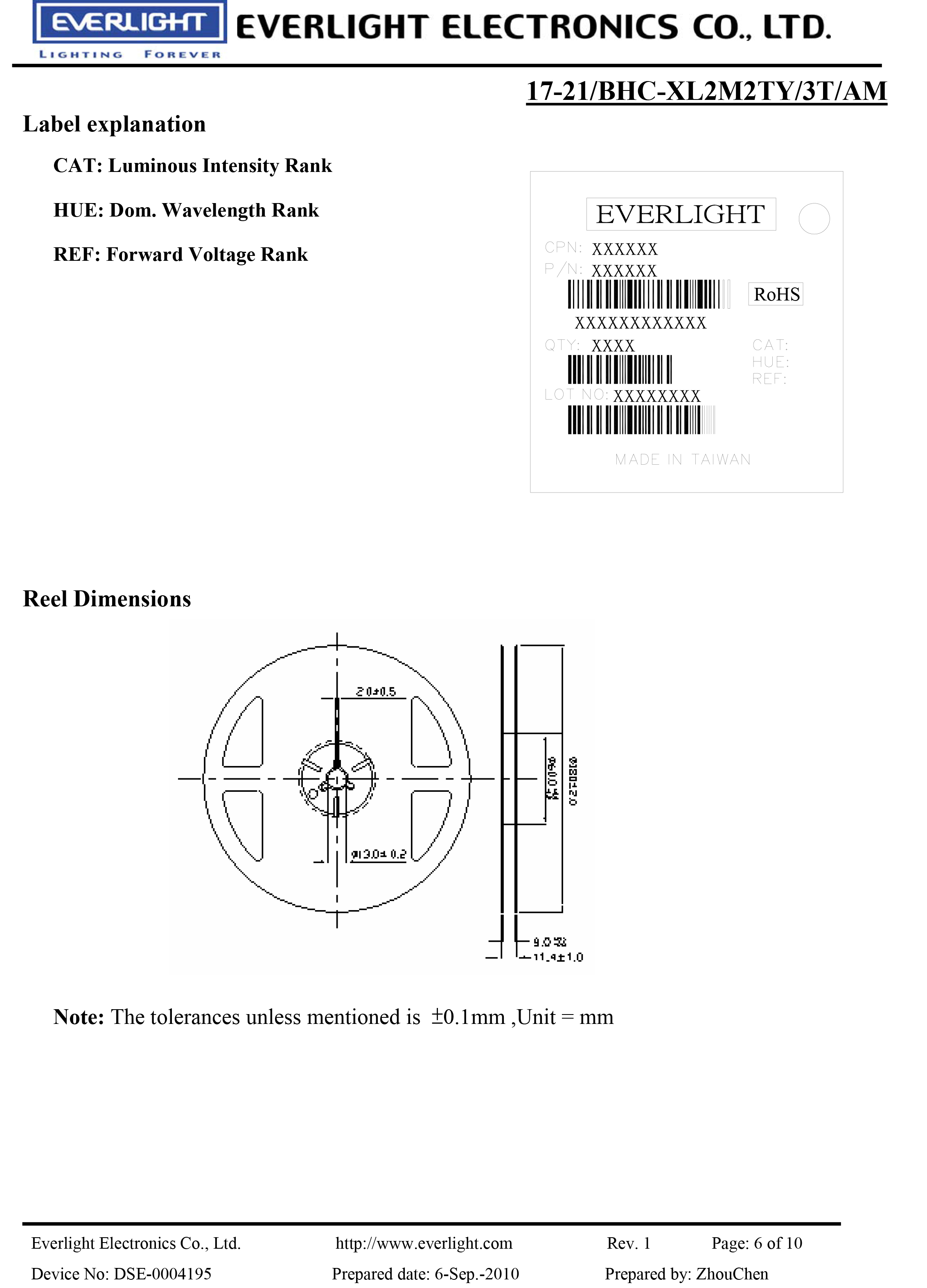 everlight 0805 Car lamp beads17-21-BHC-XL2M2TY-3T-AM Datasheet