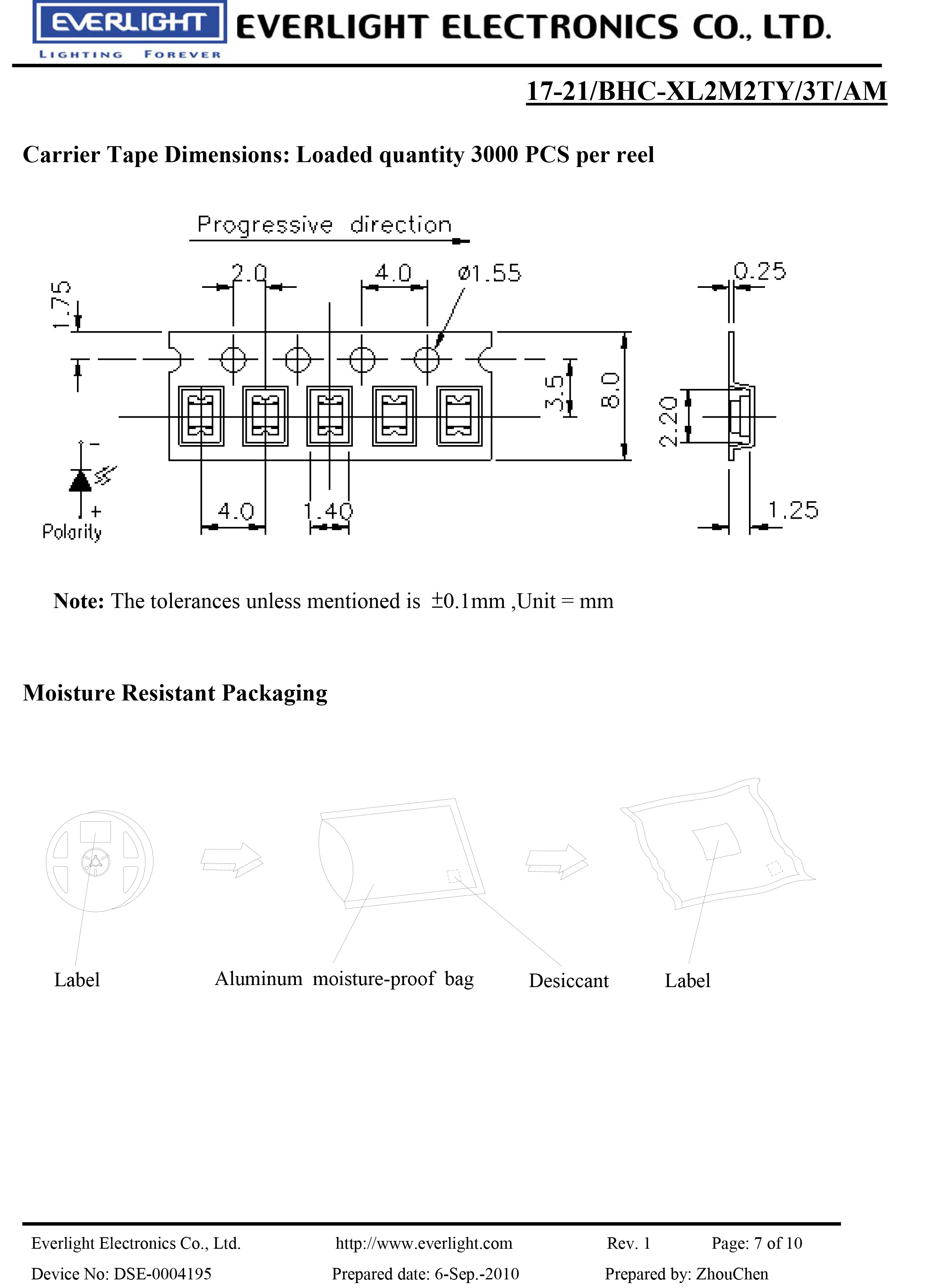 everlight 0805 Car lamp beads17-21-BHC-XL2M2TY-3T-AM Datasheet