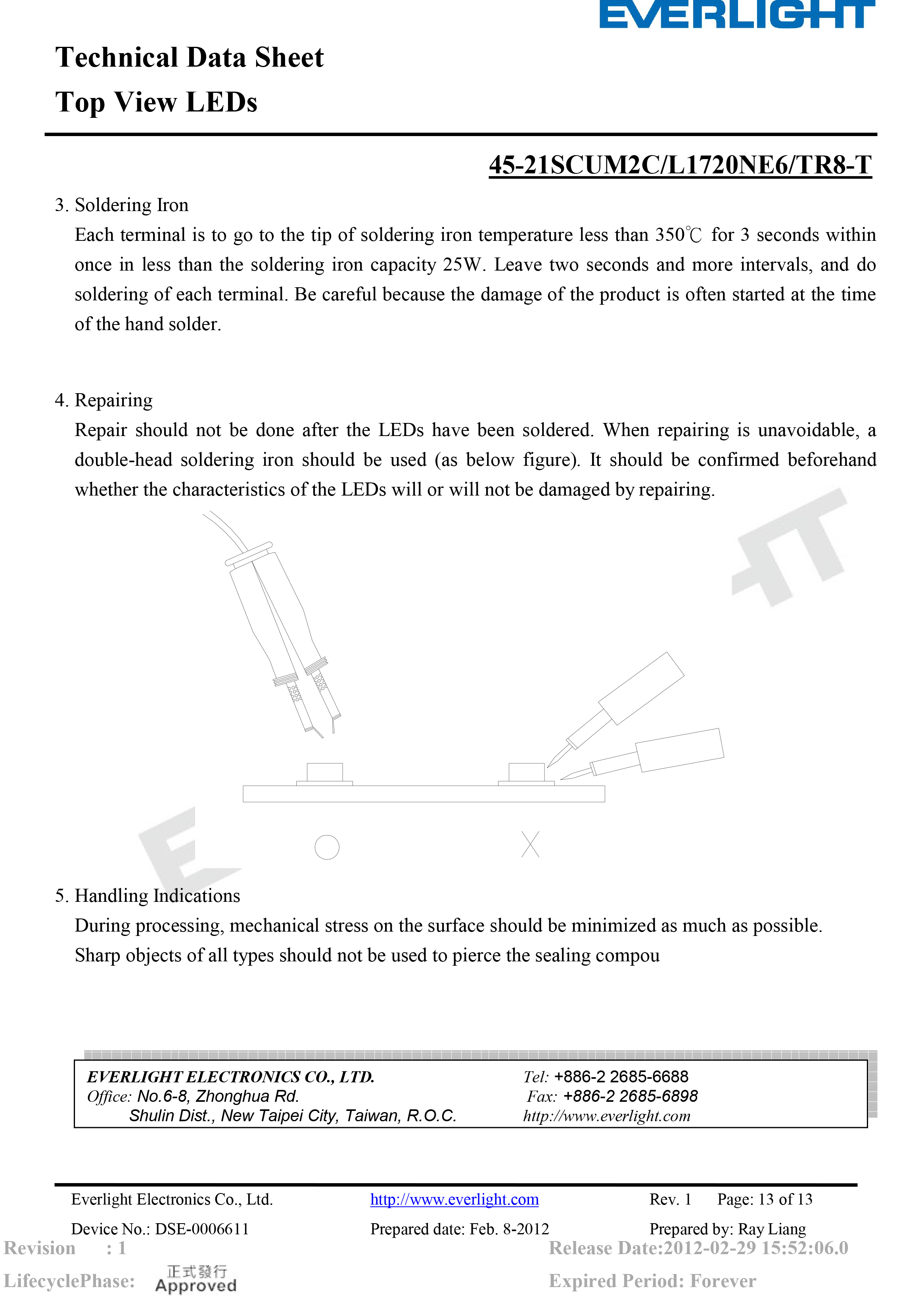 EVERLIGHT SMD LED 3020 45-21SCUM2C/L1720NE6/TR8-T Datasheet