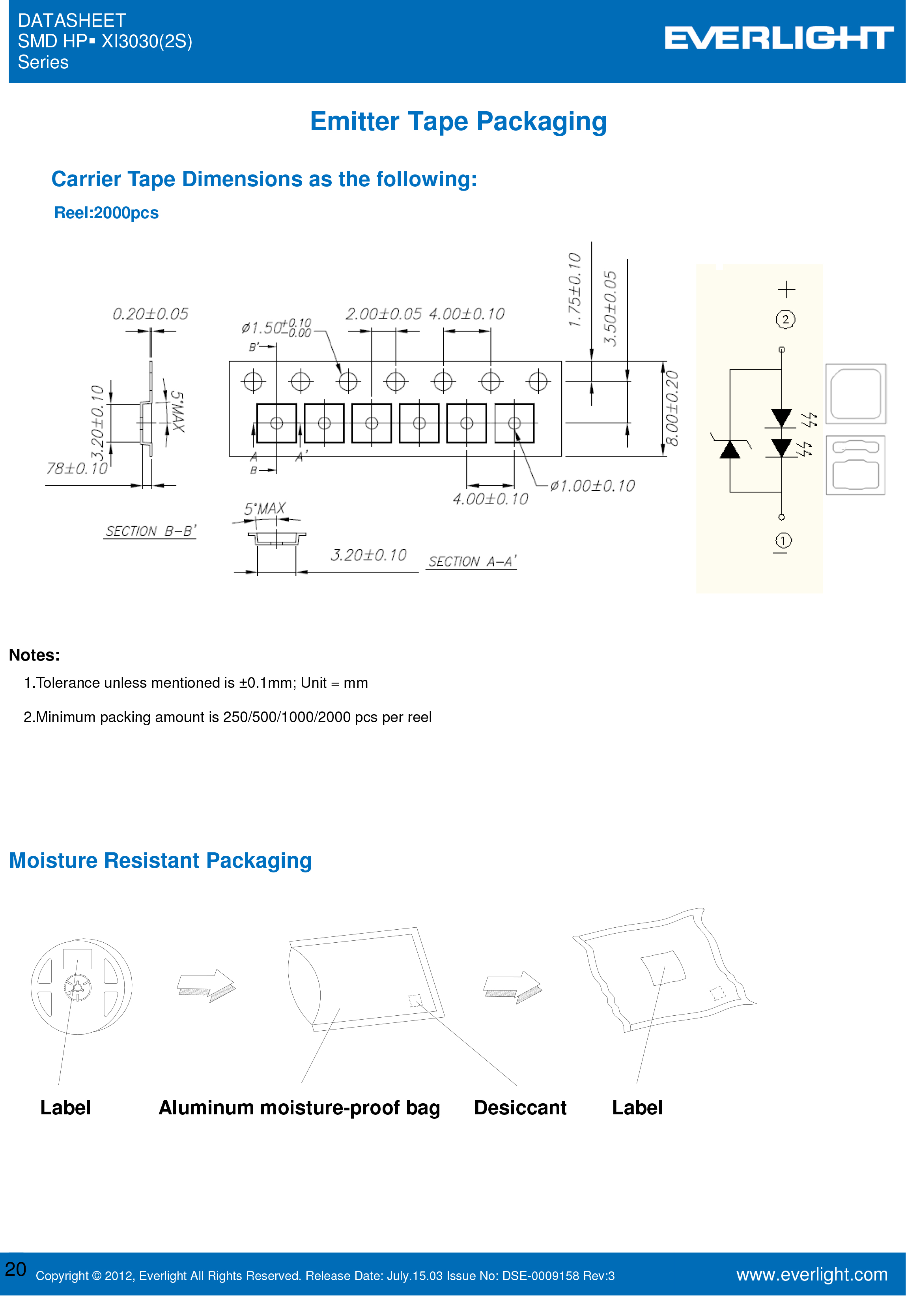 EVERLIGHT SMD 3030 LED  XI3030/KK3C-H2727R8S4S2Z15/2T Datasheet