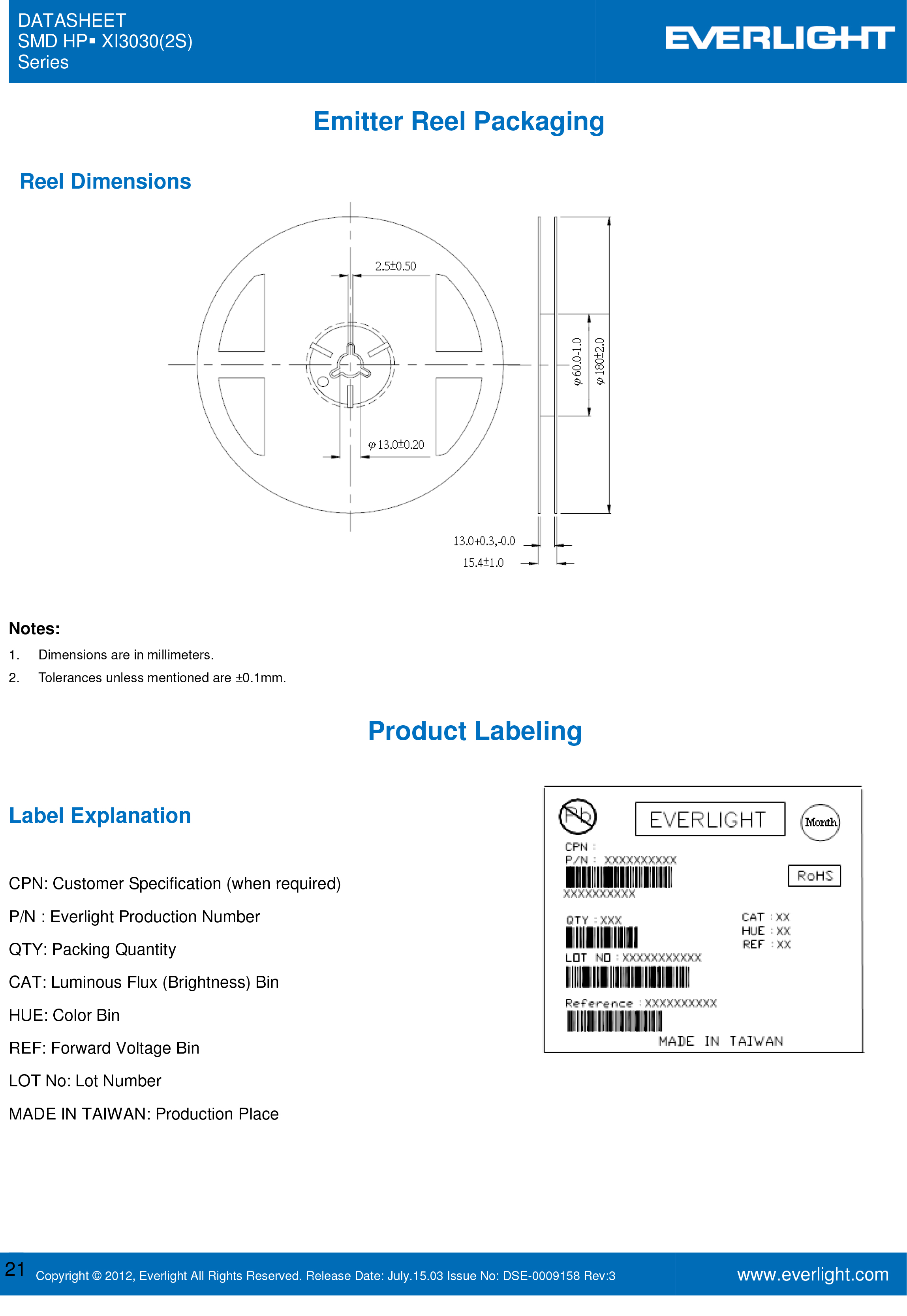 EVERLIGHT SMD 3030 LED  XI3030/KK3C-H2727R8S4S2Z15/2T Datasheet