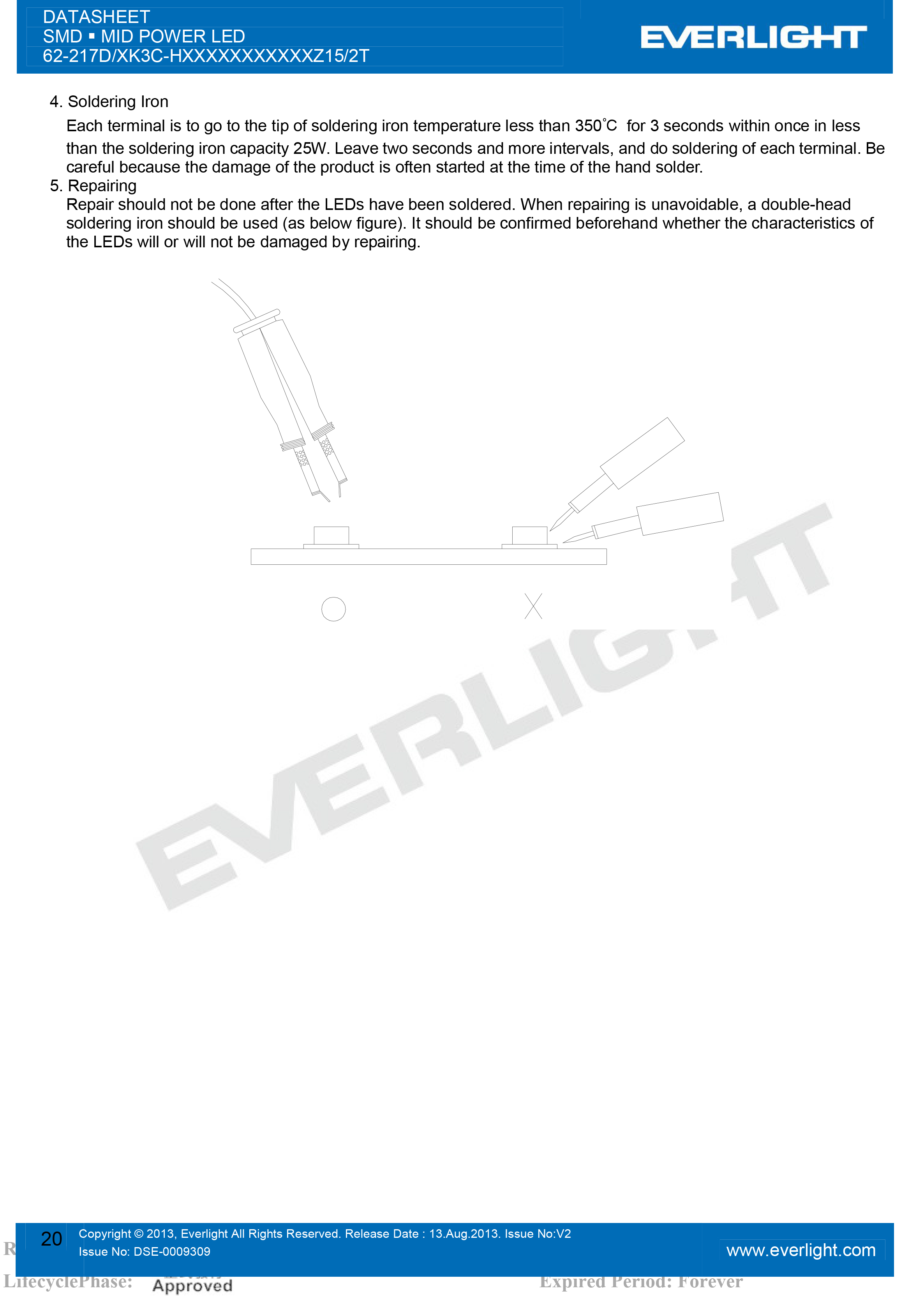 EVERLIGHT SMD LED5630  62-217D/KK3C-H2727QAR3B42Z15/2T Datasheet