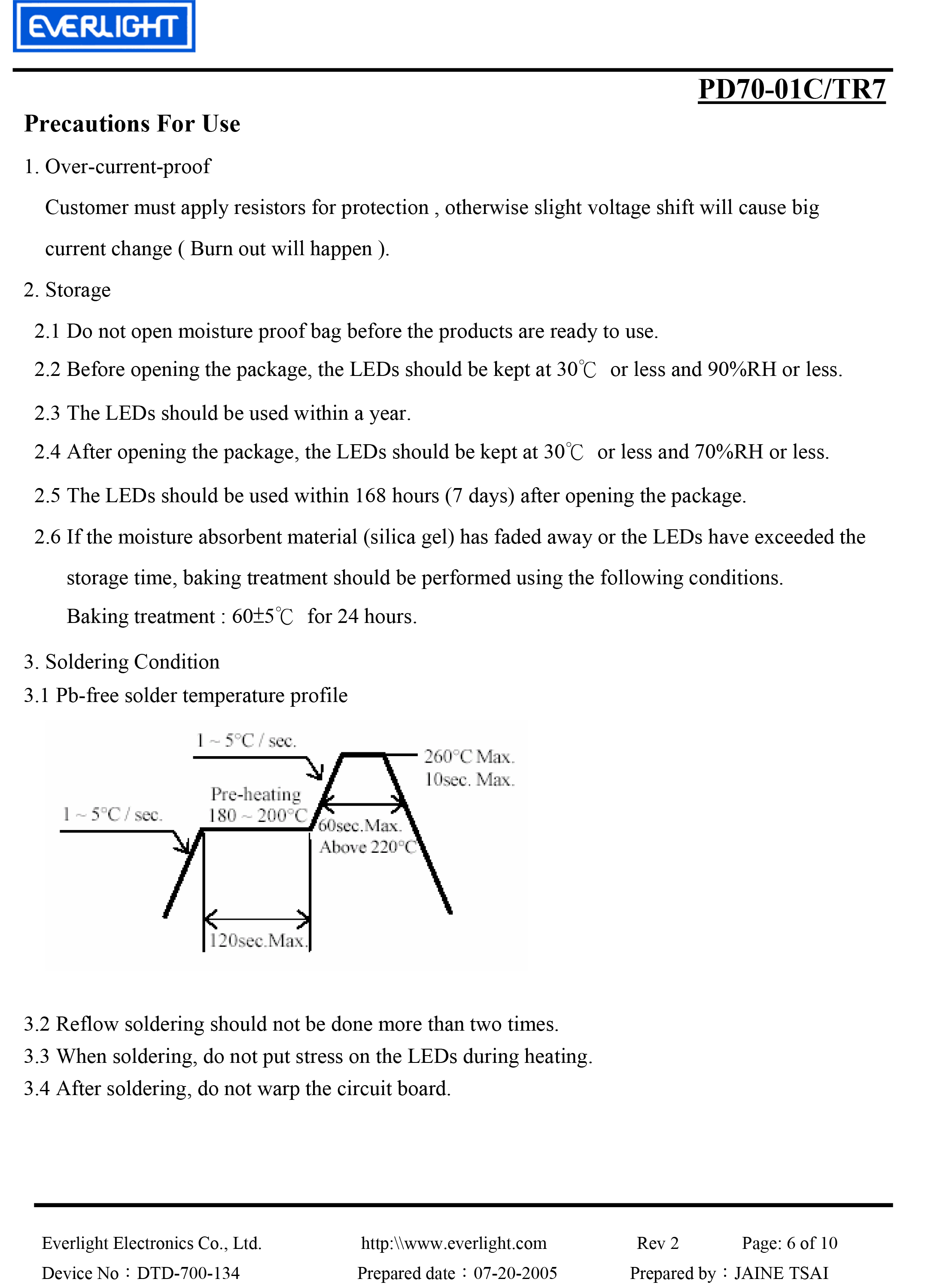 EVERLIGHT SMD PHOTO DIODE  PD70-01C-TR7 Datasheet