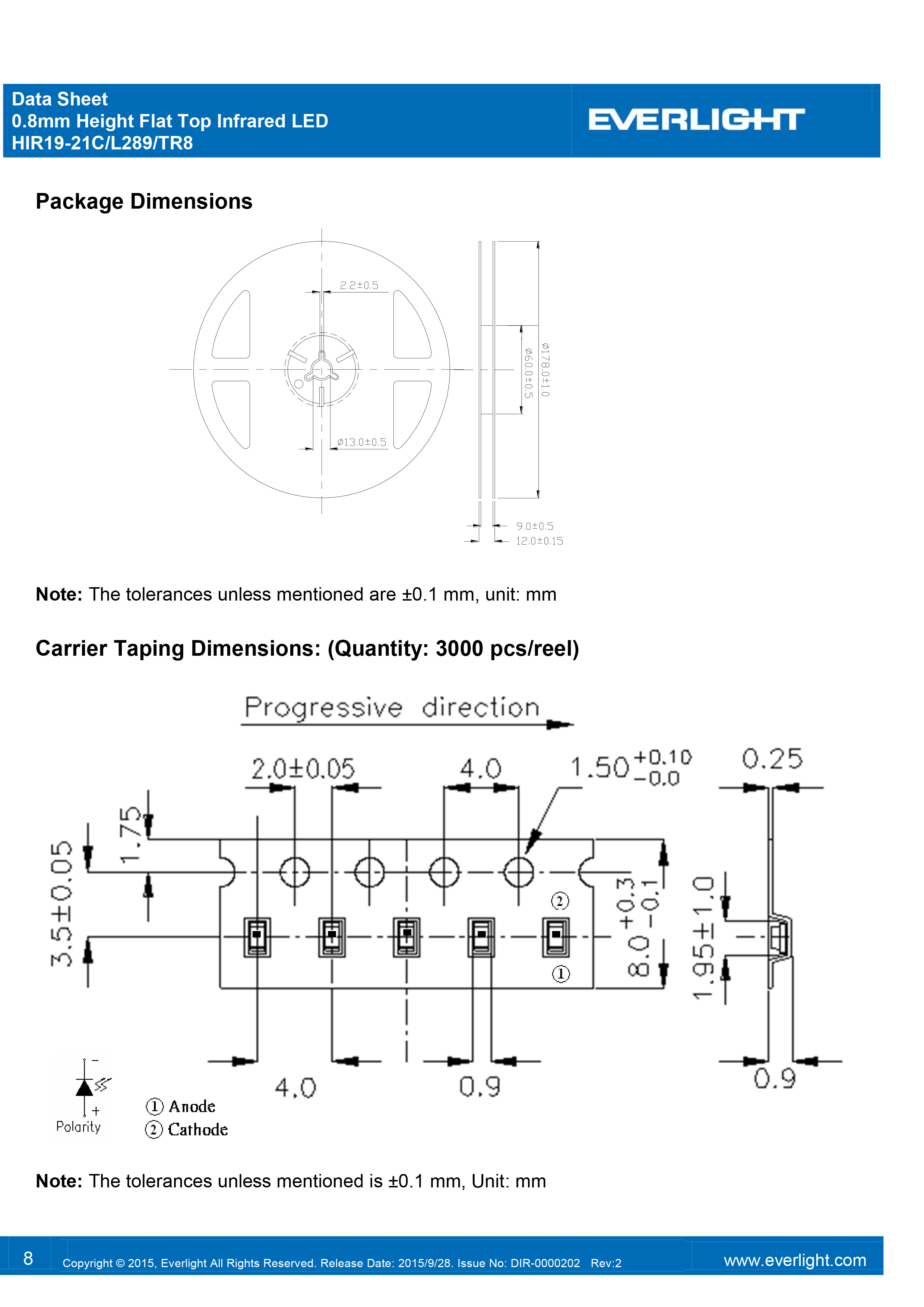 everlight smd 0603 IR Emitter HIR19-21C-L289-TR8 Datasheet