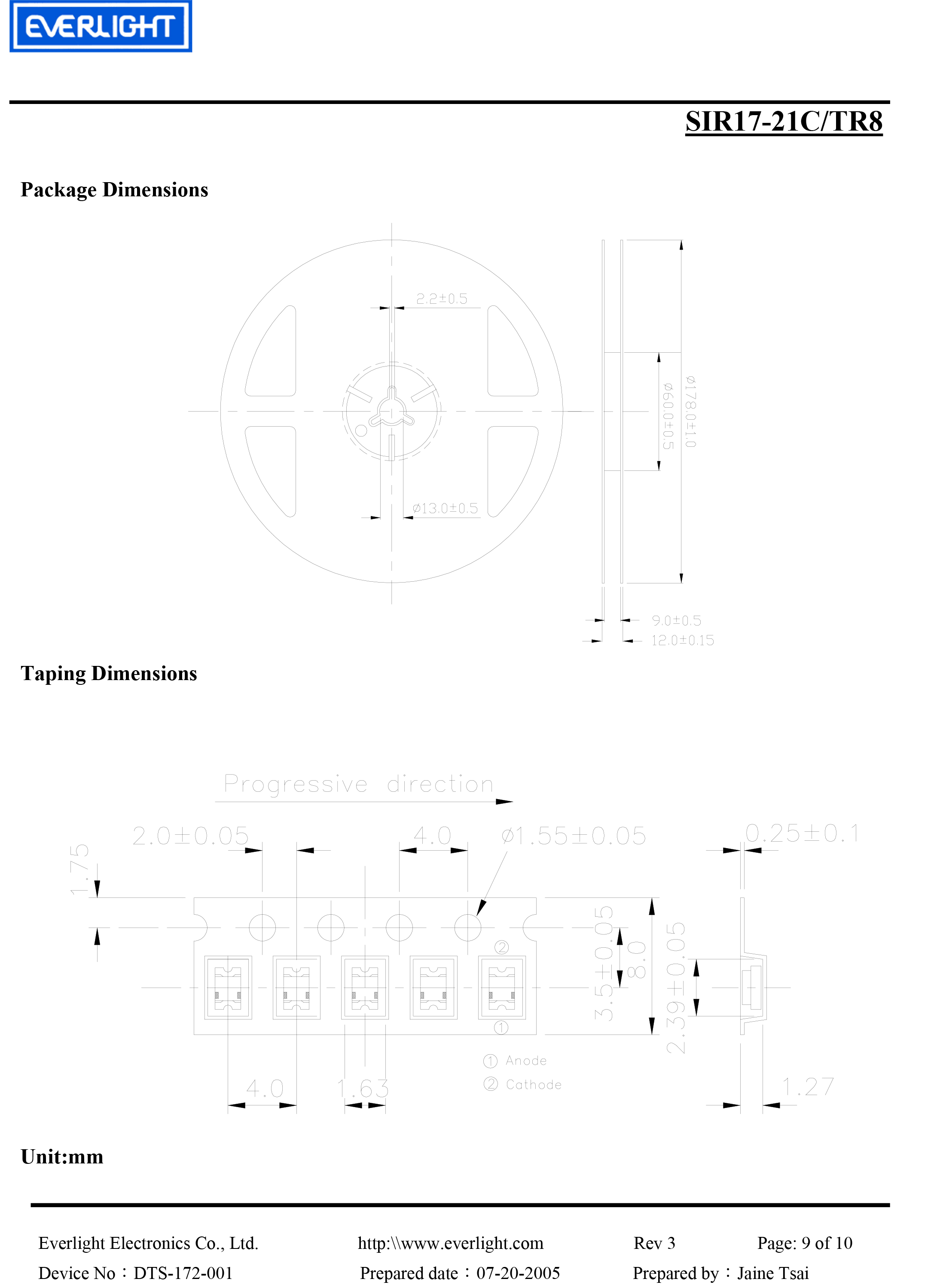 everlight smd 0805 IR Emitte SIR17-21C-TR8 Datasheet