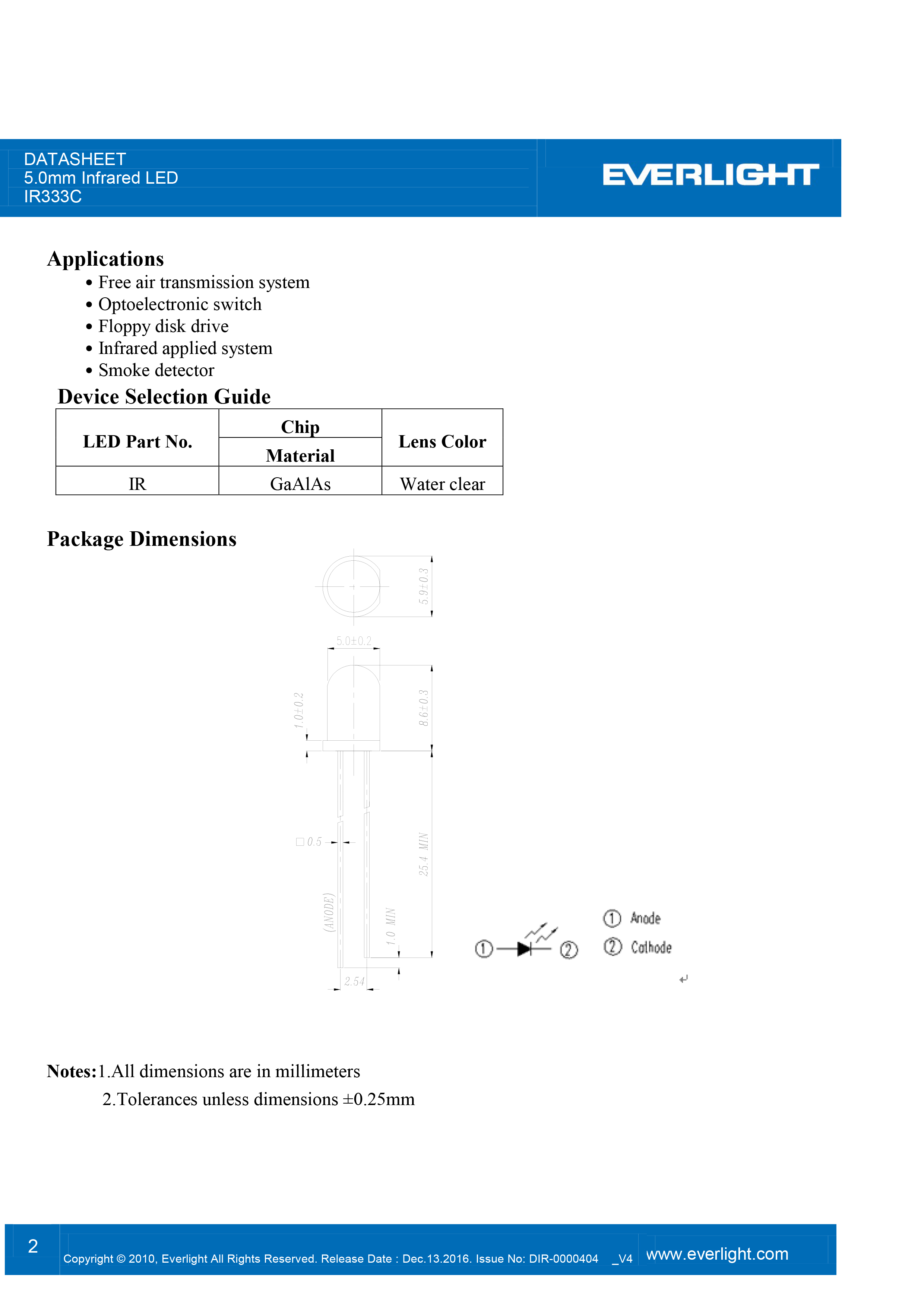 EVERLIGHT 5mm IR EMITTER IR333C-A Datasheet