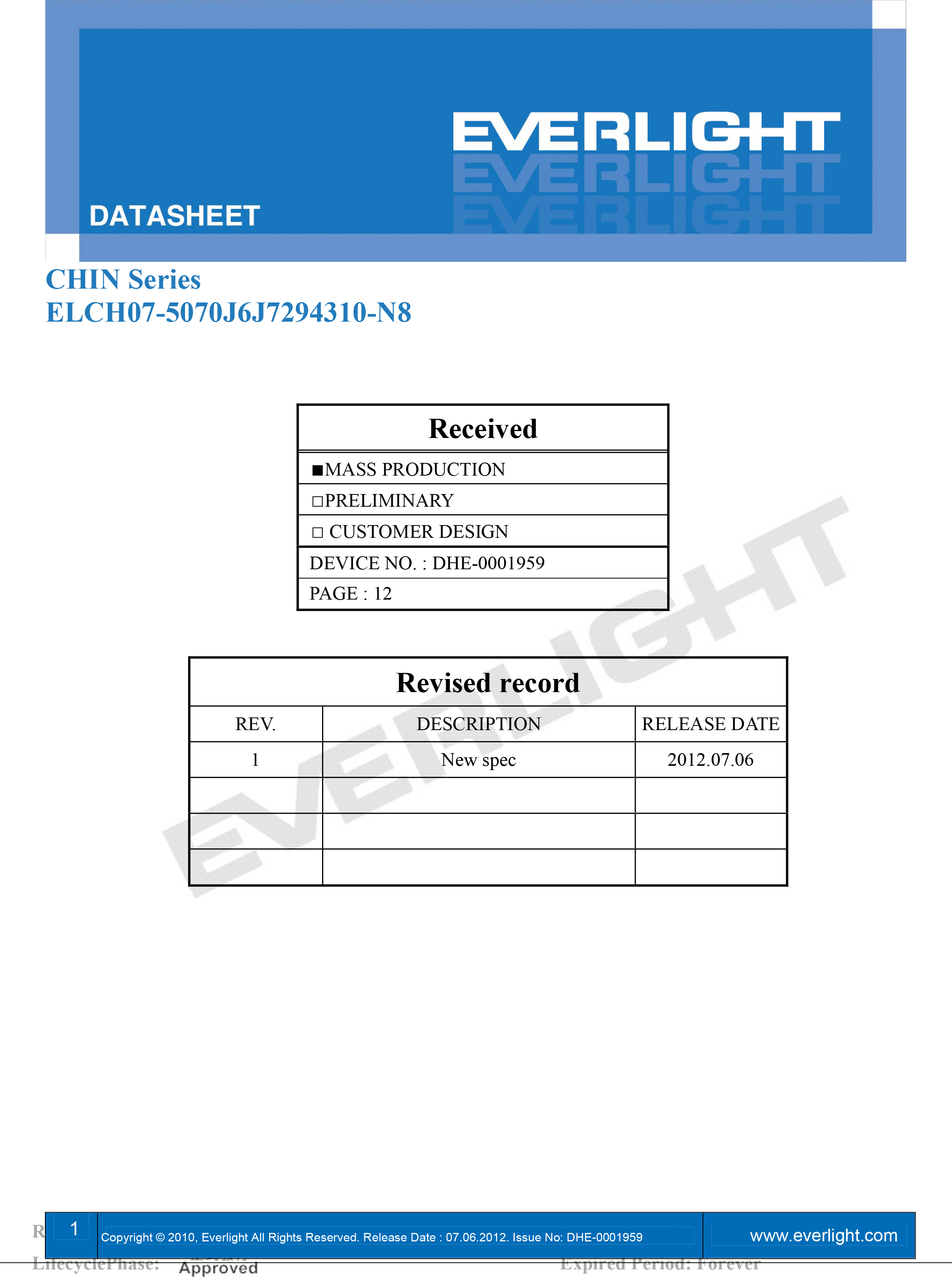 EVERLIGHT 2016 FLASH LED ELCH07-5070J6J7294310-N8 Datasheet