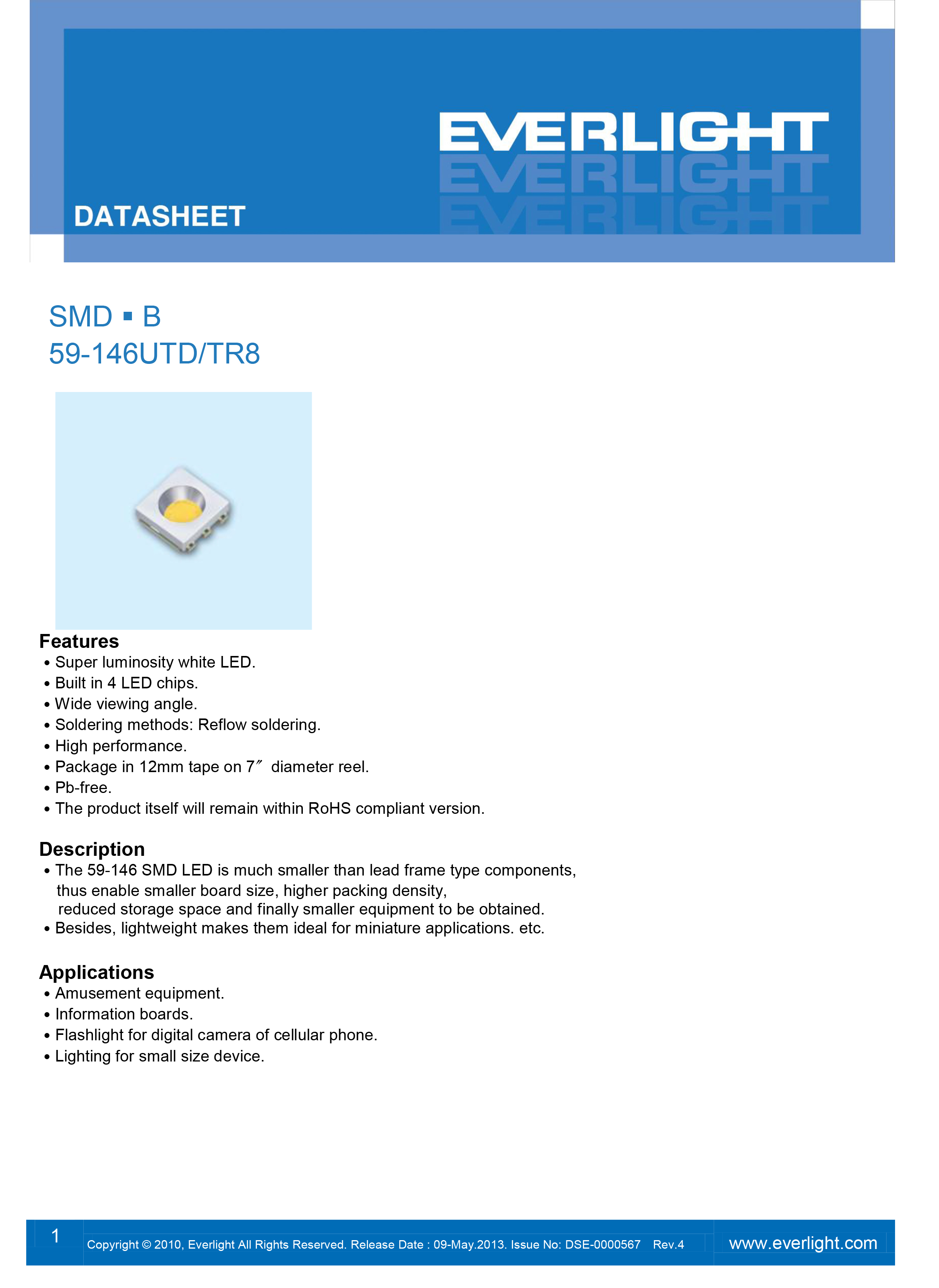 EVERLIGHT 4040 FLASH LED 59-146UTD/TR8 Datasheet