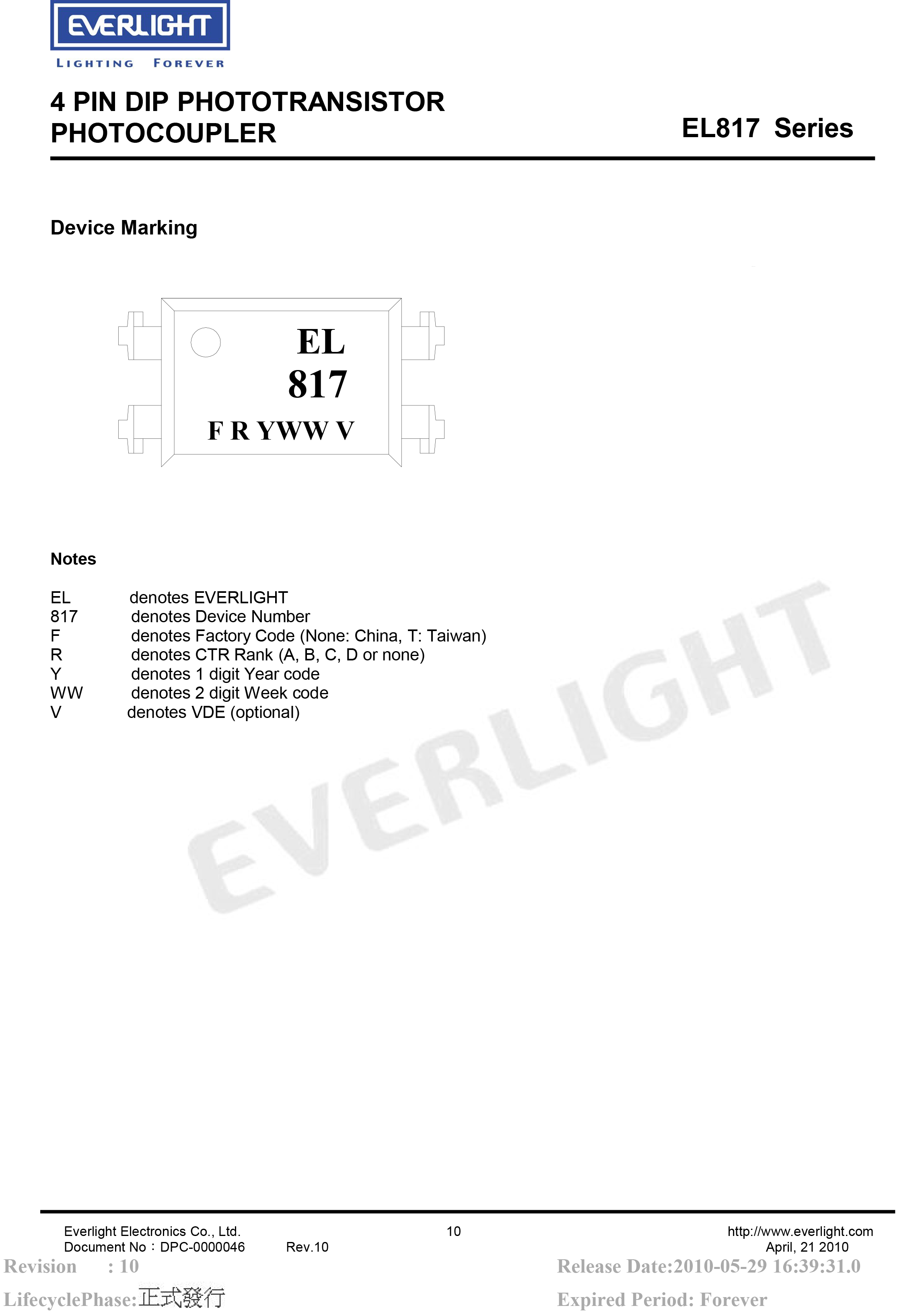 Everlight DIP-4 Photo coupler EL817 Datasheet