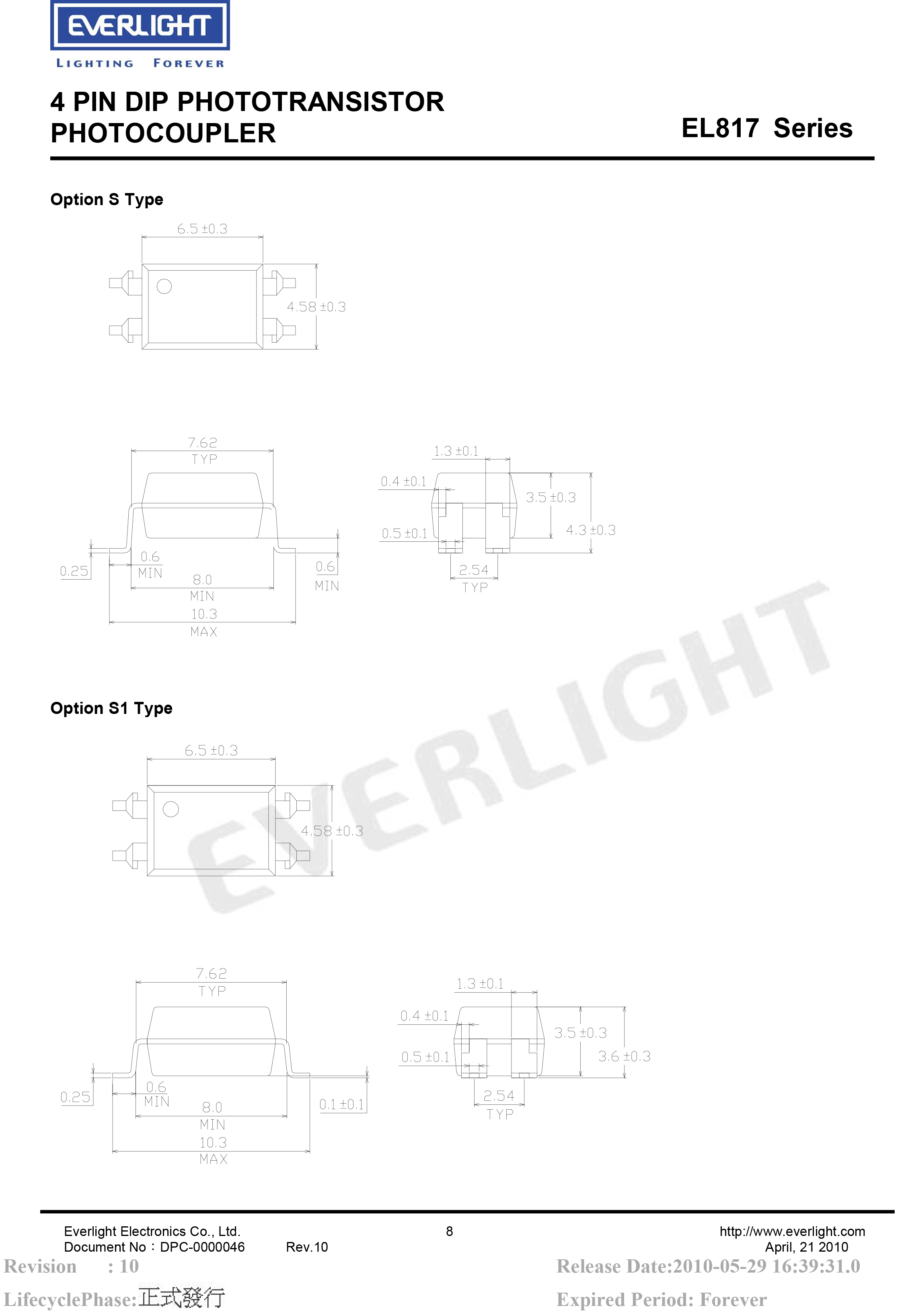 Everlight SOP-4 Photo coupler EL817S1(A)(TU)-F Datasheet
