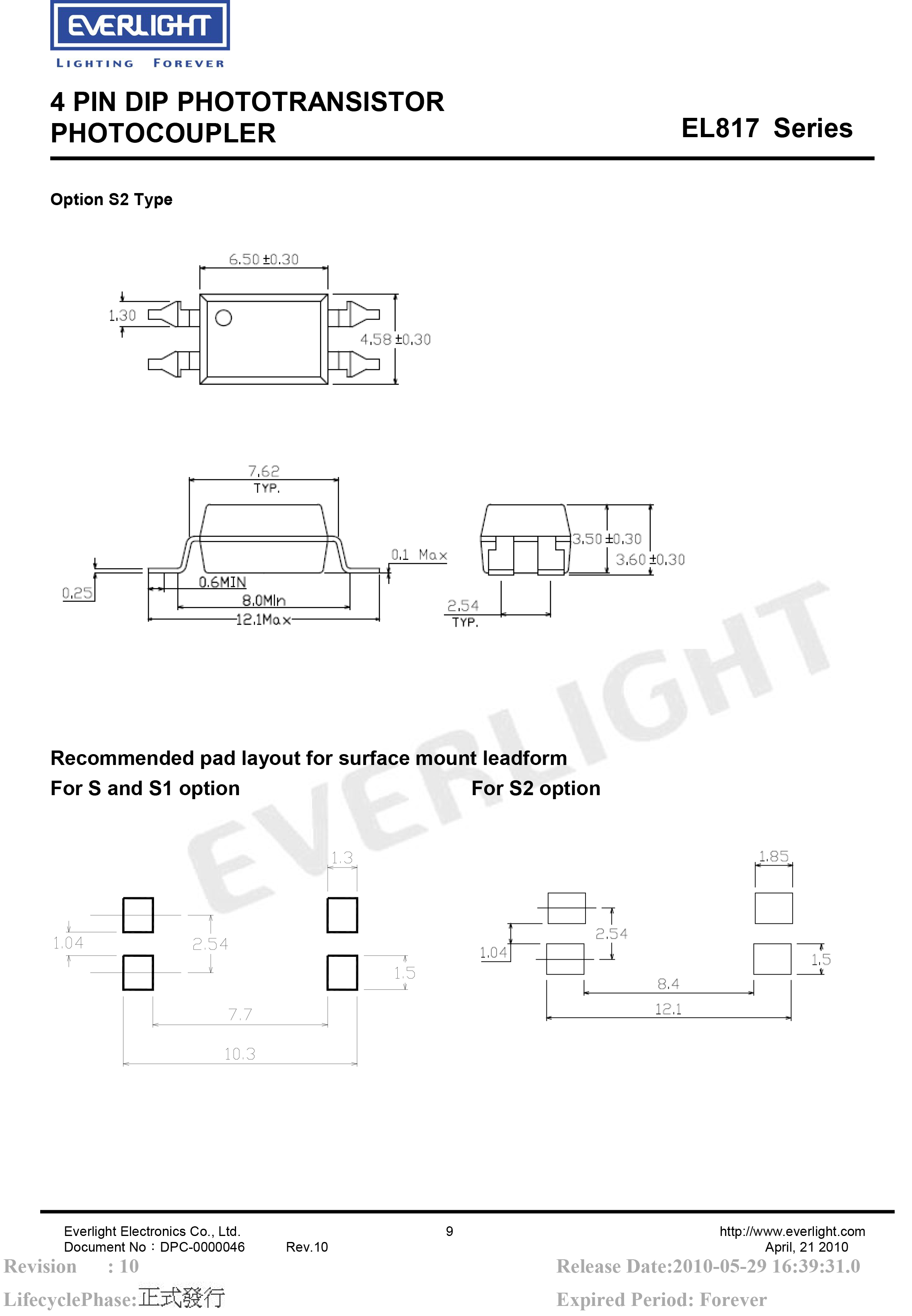 Everlight SOP-4 Photo coupler EL817S1(A)(TU)-F Datasheet