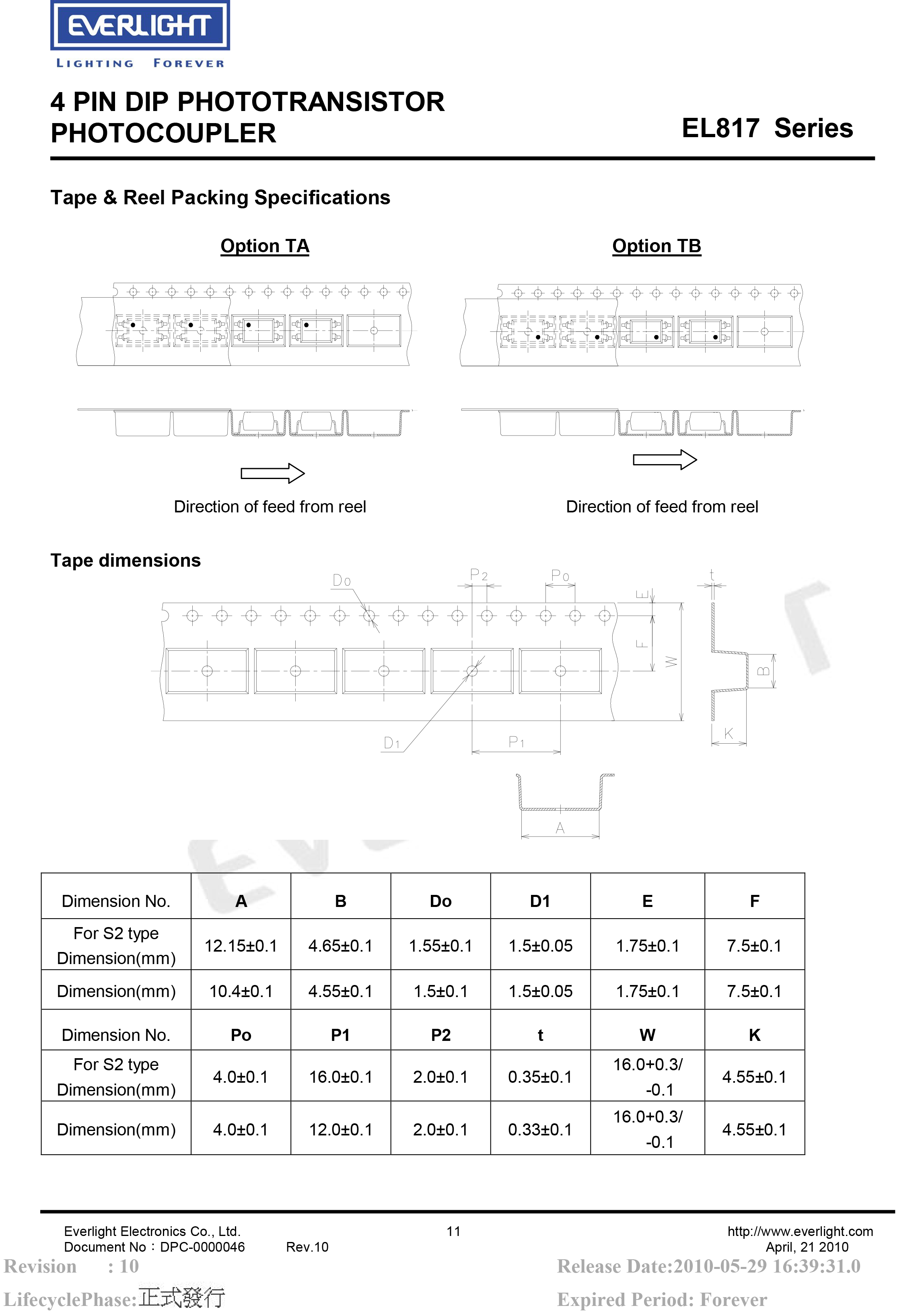 Everlight SOP-4 Photo coupler EL817S1(A)(TU)-F Datasheet