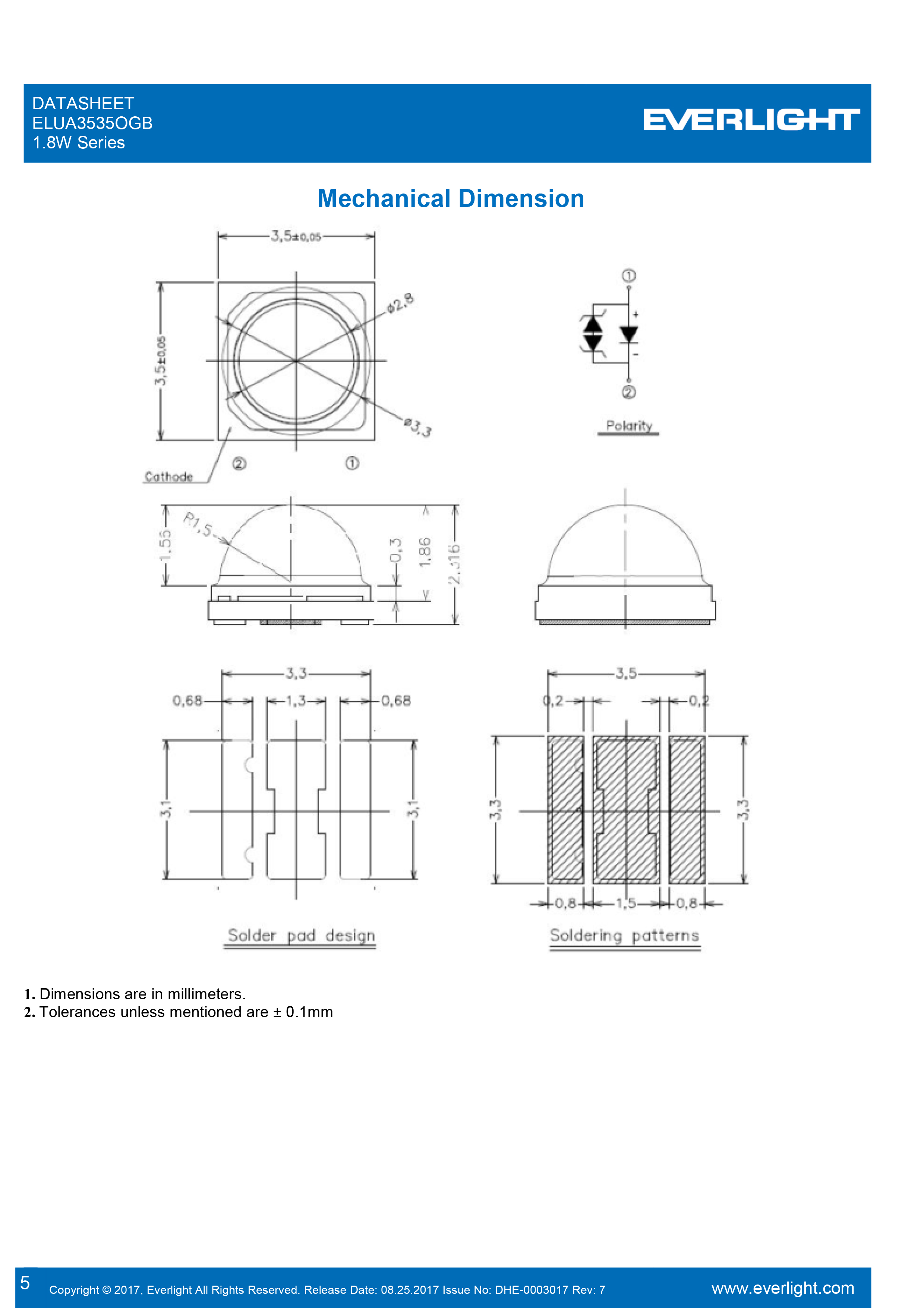 EVERLIGHT SMD1.8W UV LED ELUA3535OGB-P8090U23040500-VD1M  Datasheet