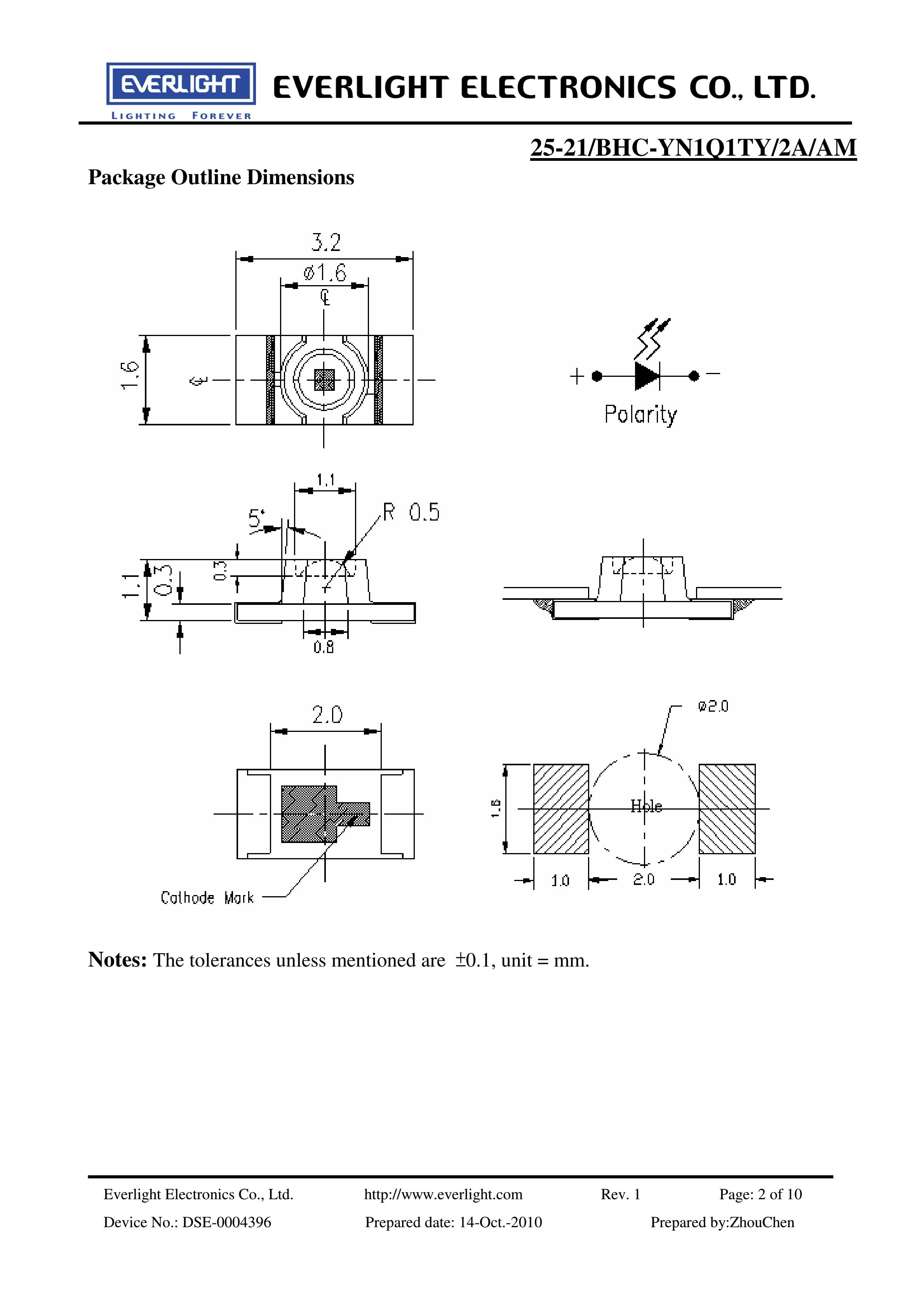 everlight 1206 Car lamp beads 25-21-BHC-YN1Q1TY-2A-AM Datasheet