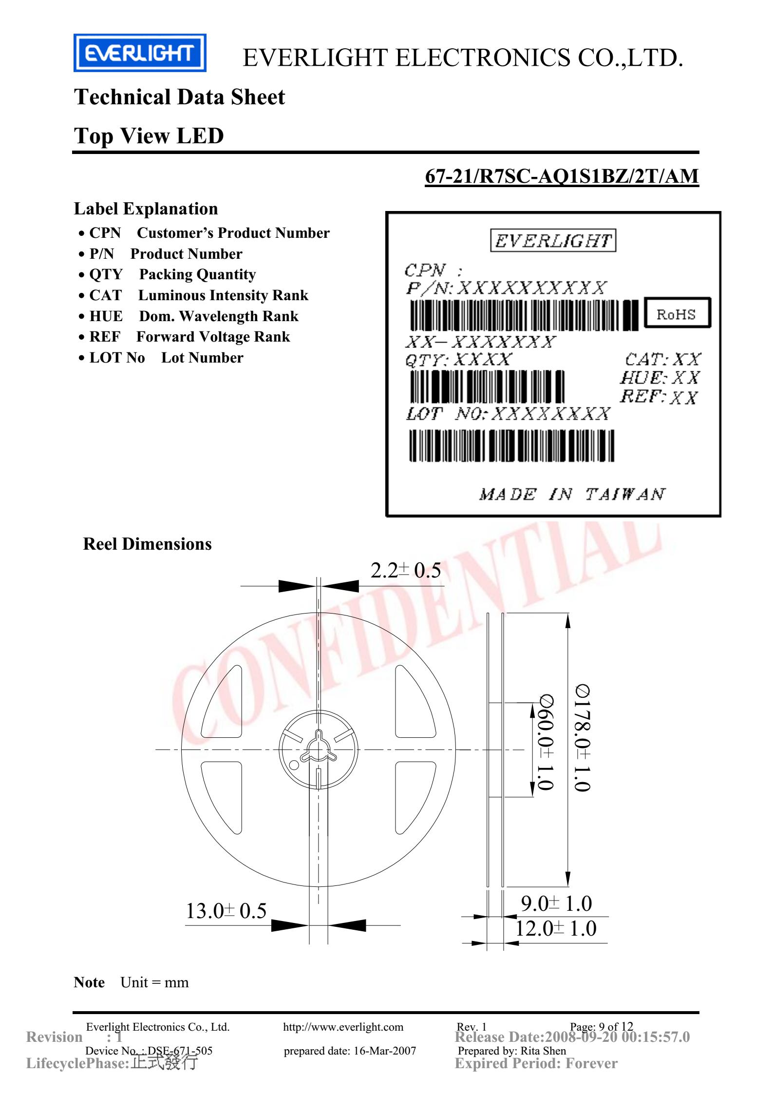 everlight 3528 Car lamp beads 67-21/R7SC-AQ1S1BZ/2T/AM Datasheet