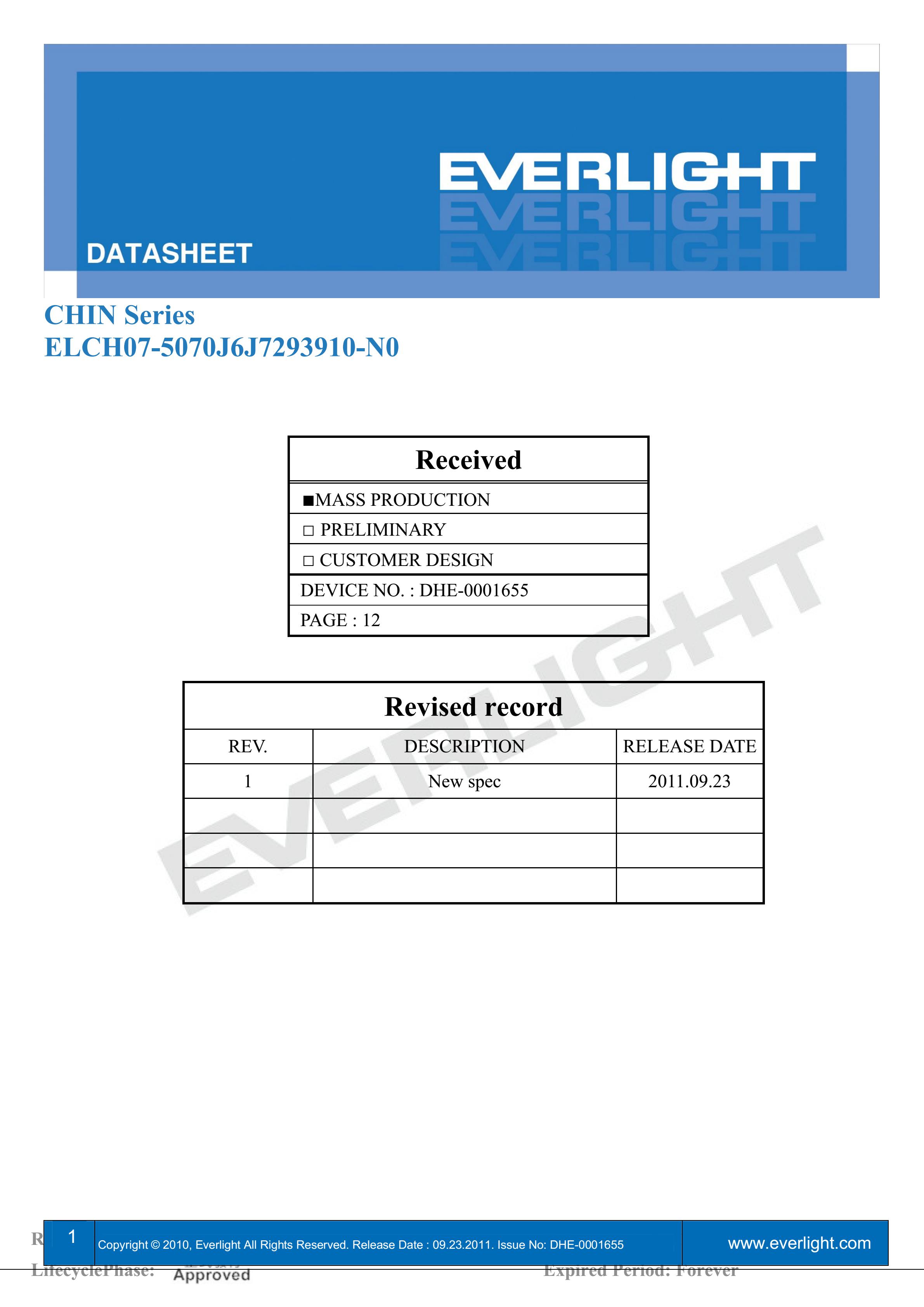EVERLIGHT 2016 FLASH LED ELCH07-5070J6J7293910-N0 Datasheet