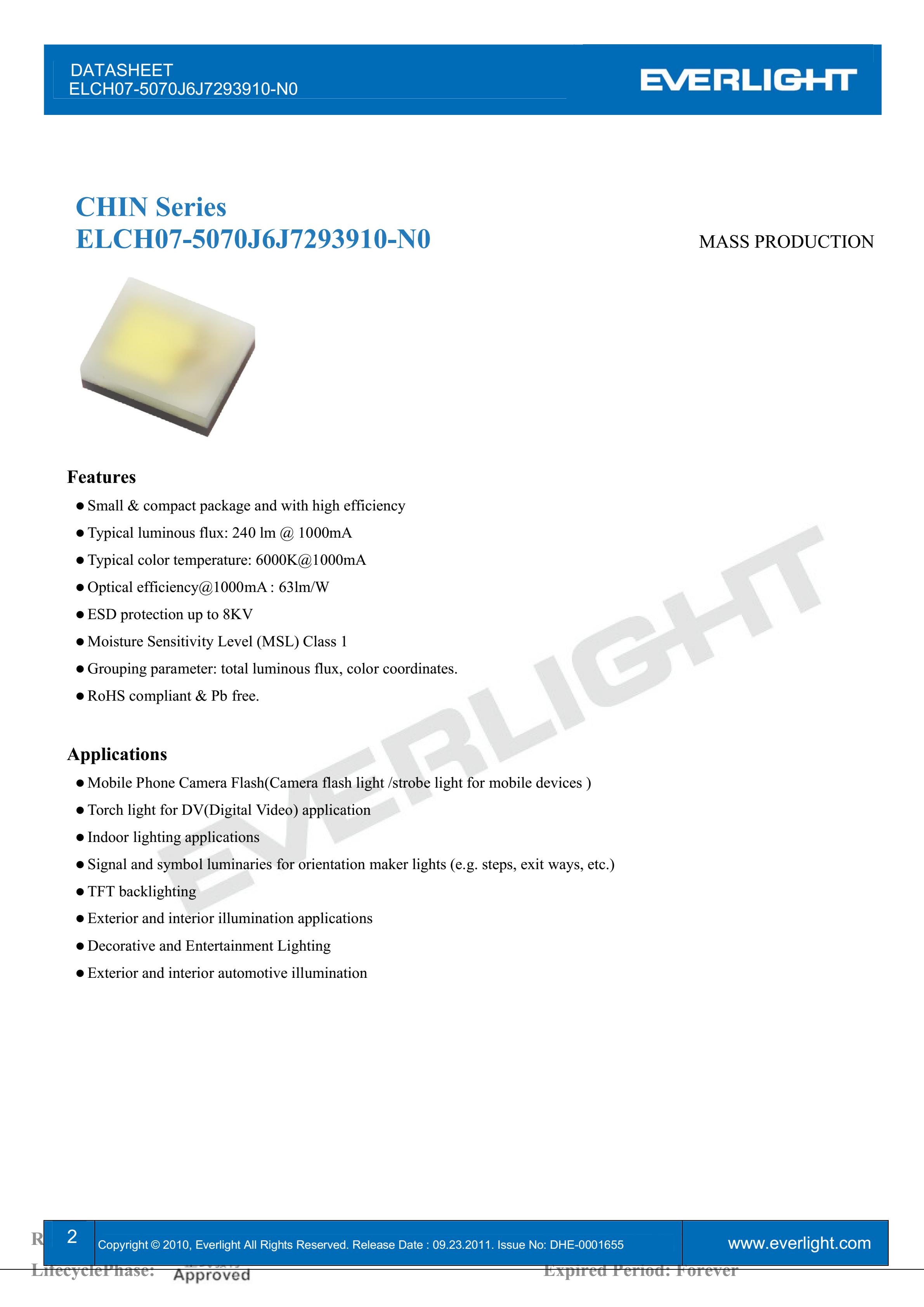 EVERLIGHT 2016 FLASH LED ELCH07-5070J6J7293910-N0 Datasheet