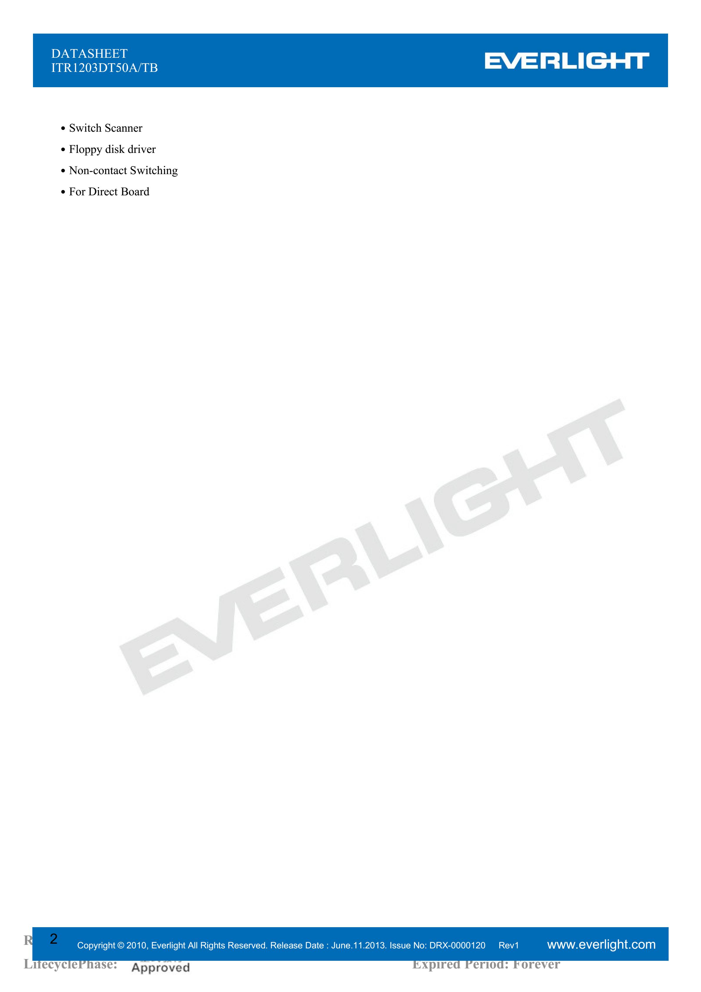 EVERLIGHT  Opto-electronic switch  ITR1203DT50A/TB Datashe