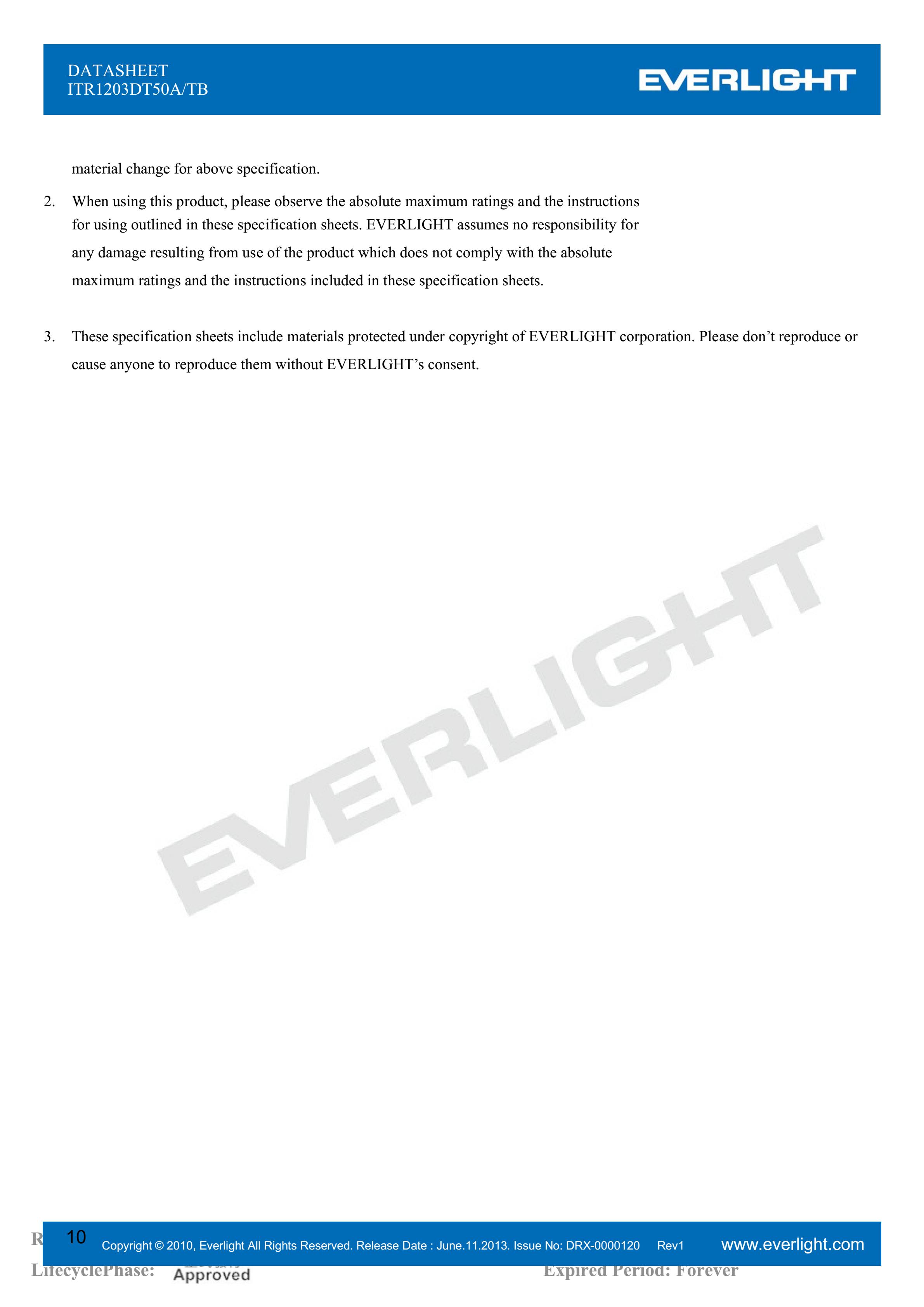 EVERLIGHT  Opto-electronic switch  ITR1203DT50A/TB Datashe