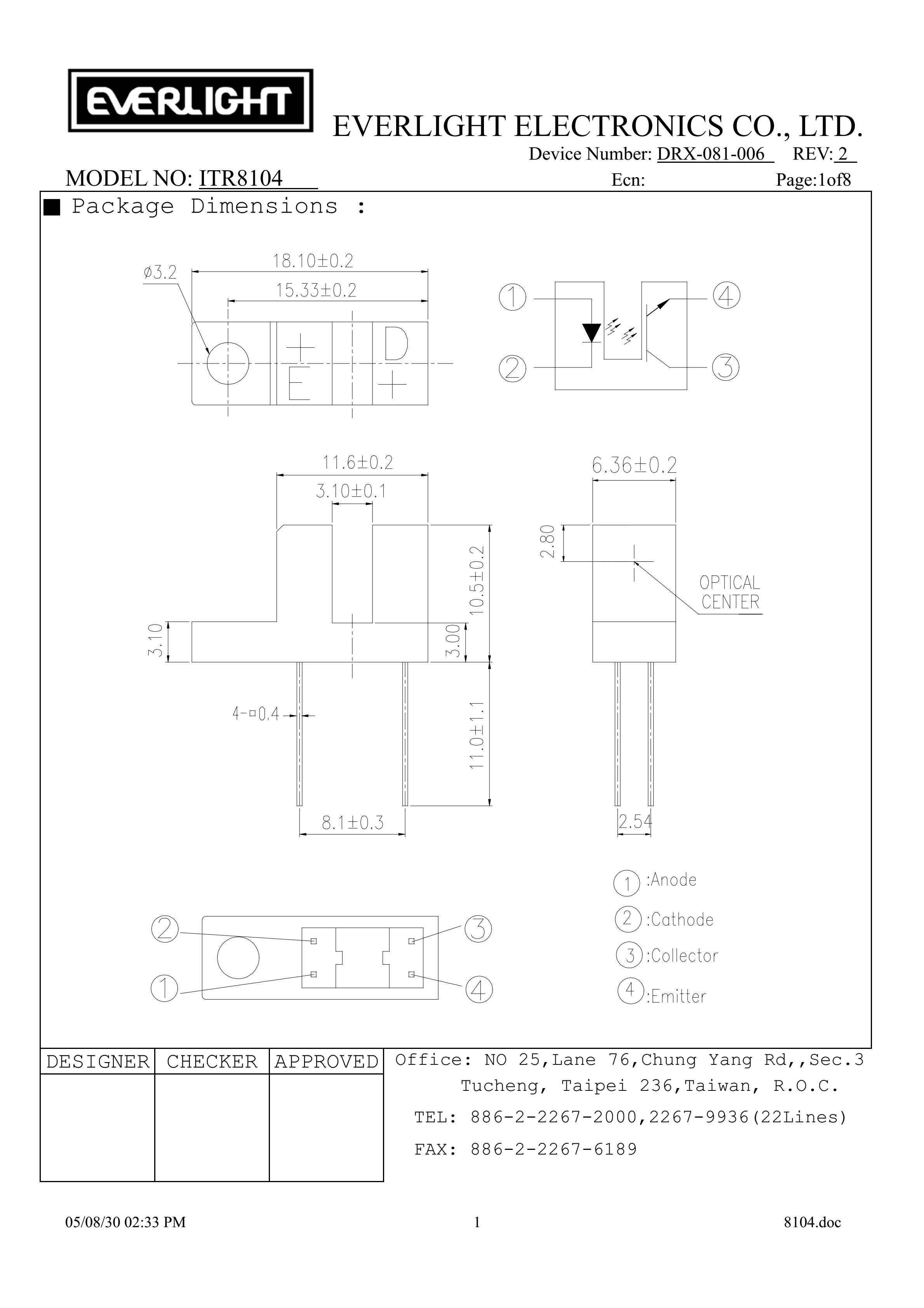 EVERLIGHT Optical Switch ITR8104 Opto Interrupter Datasheet