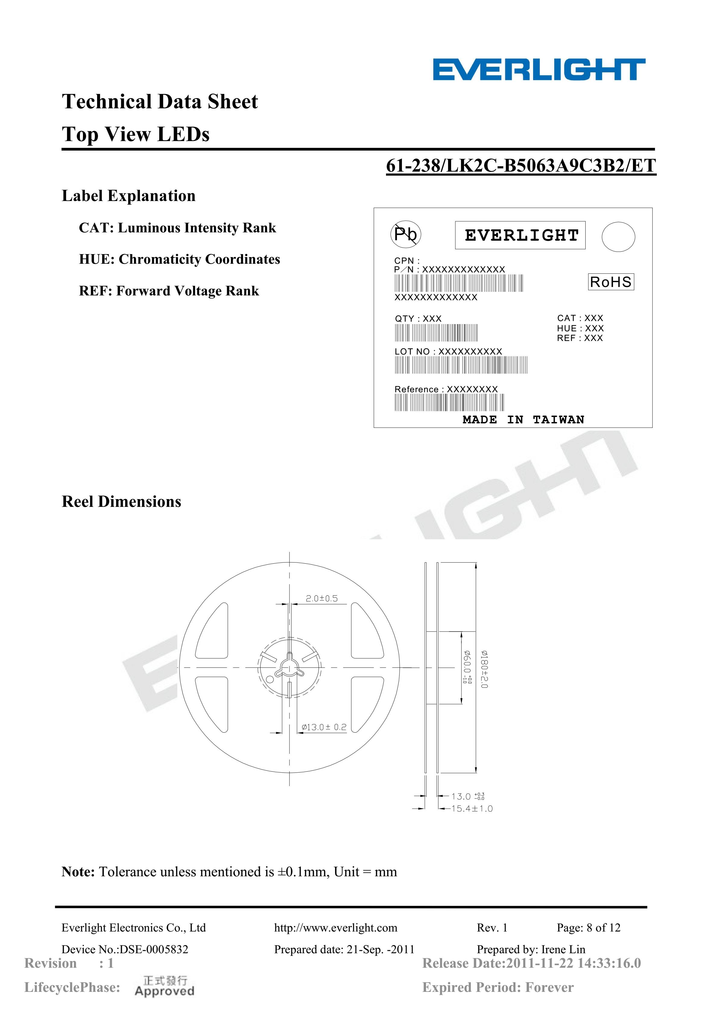 EVERLIGHT 5050 SMD LED 61-238-LK2C-B5063A9C3B2-ET Datasheet