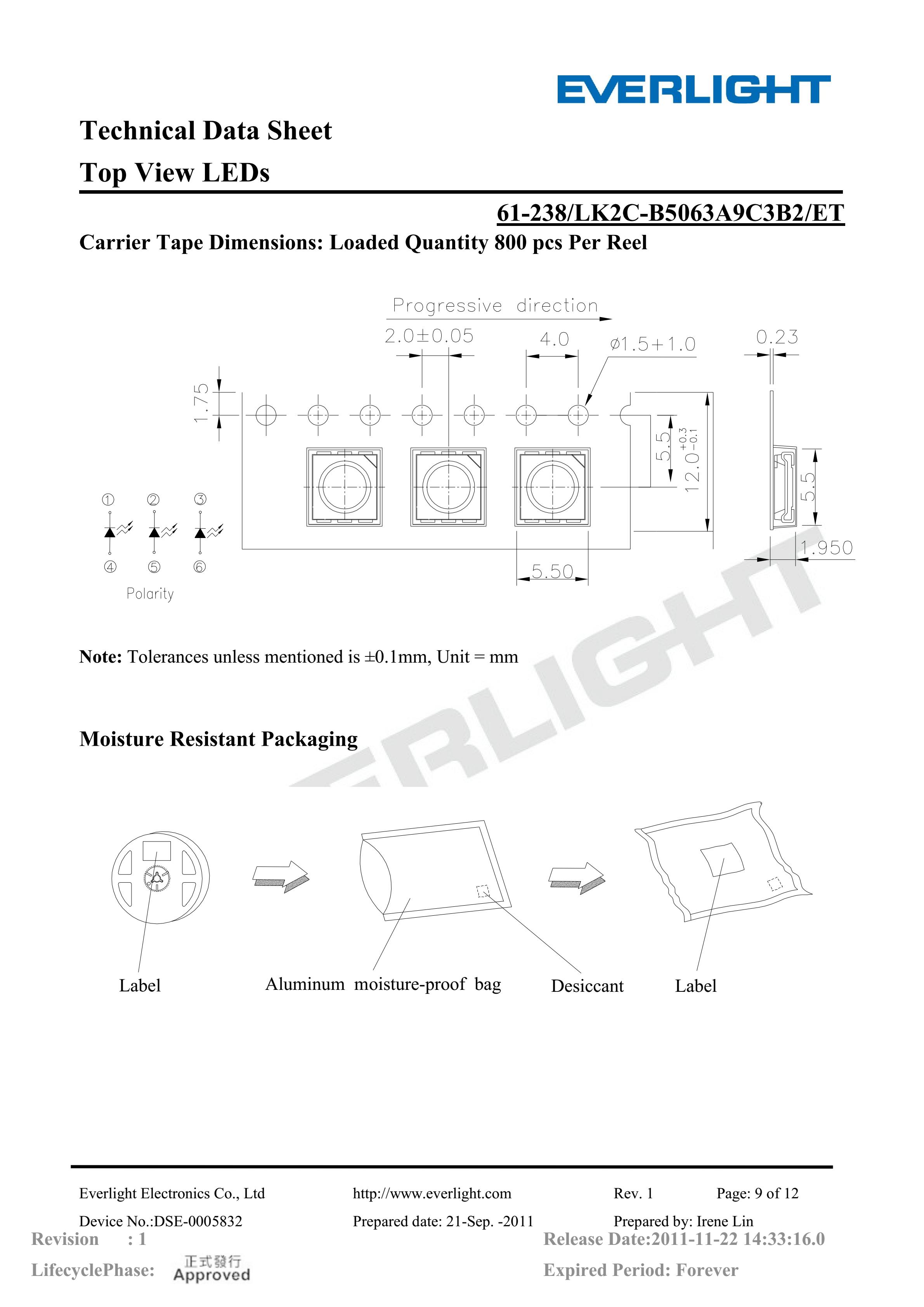 EVERLIGHT 5050 SMD LED 61-238-LK2C-B5063A9C3B2-ET Datasheet