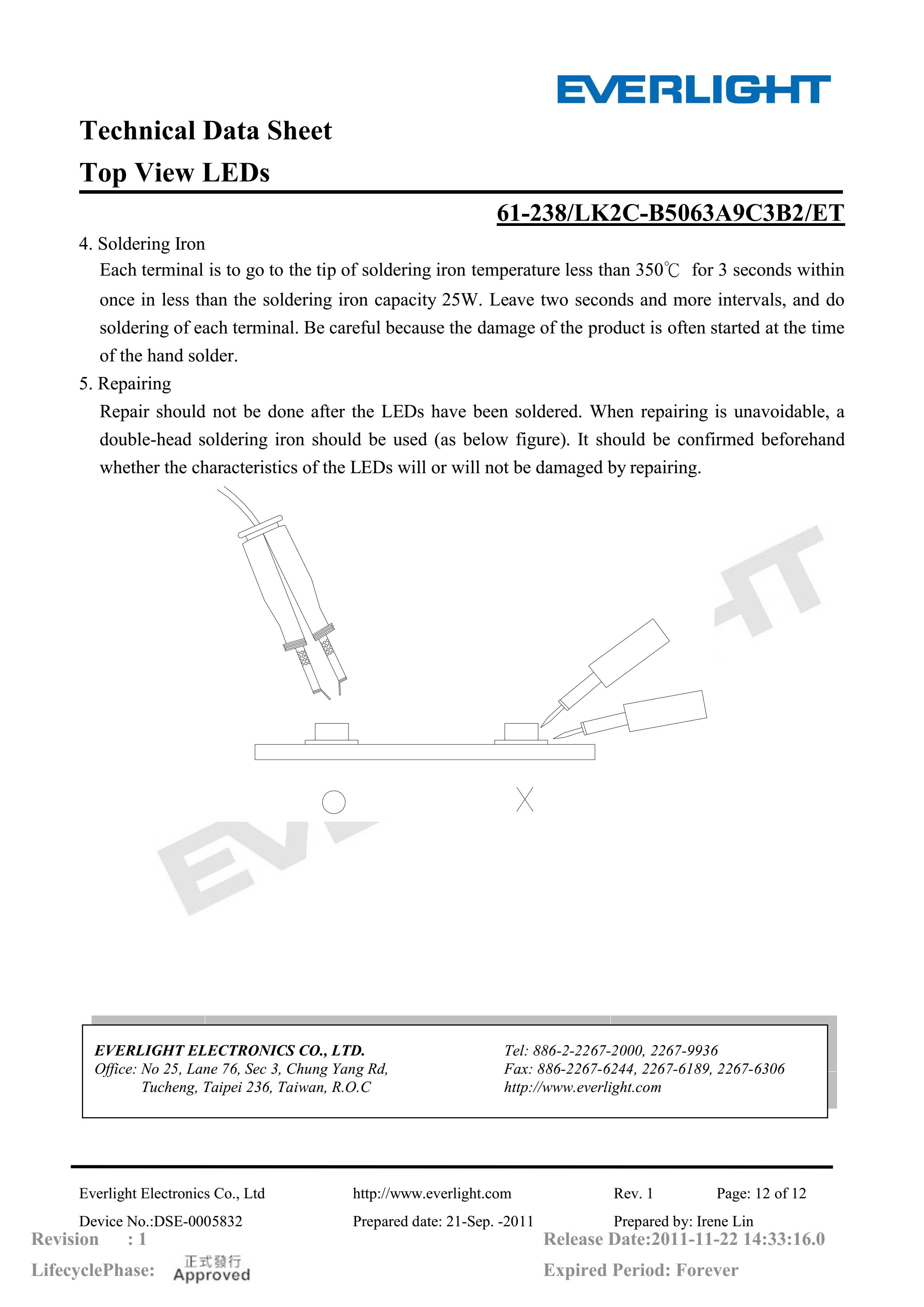 EVERLIGHT 5050 SMD LED 61-238-LK2C-B5063A9C3B2-ET Datasheet