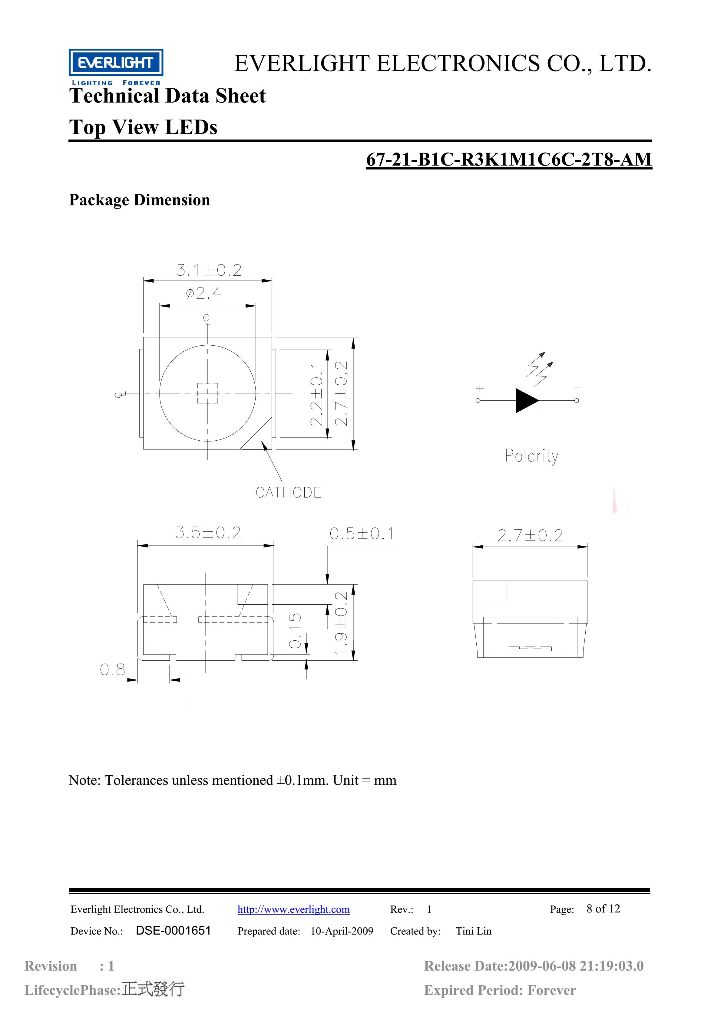 everlight 3528 Car lamp beads 67-21-B1C-R3K1M1C6C-2T8-AM blue Datasheet