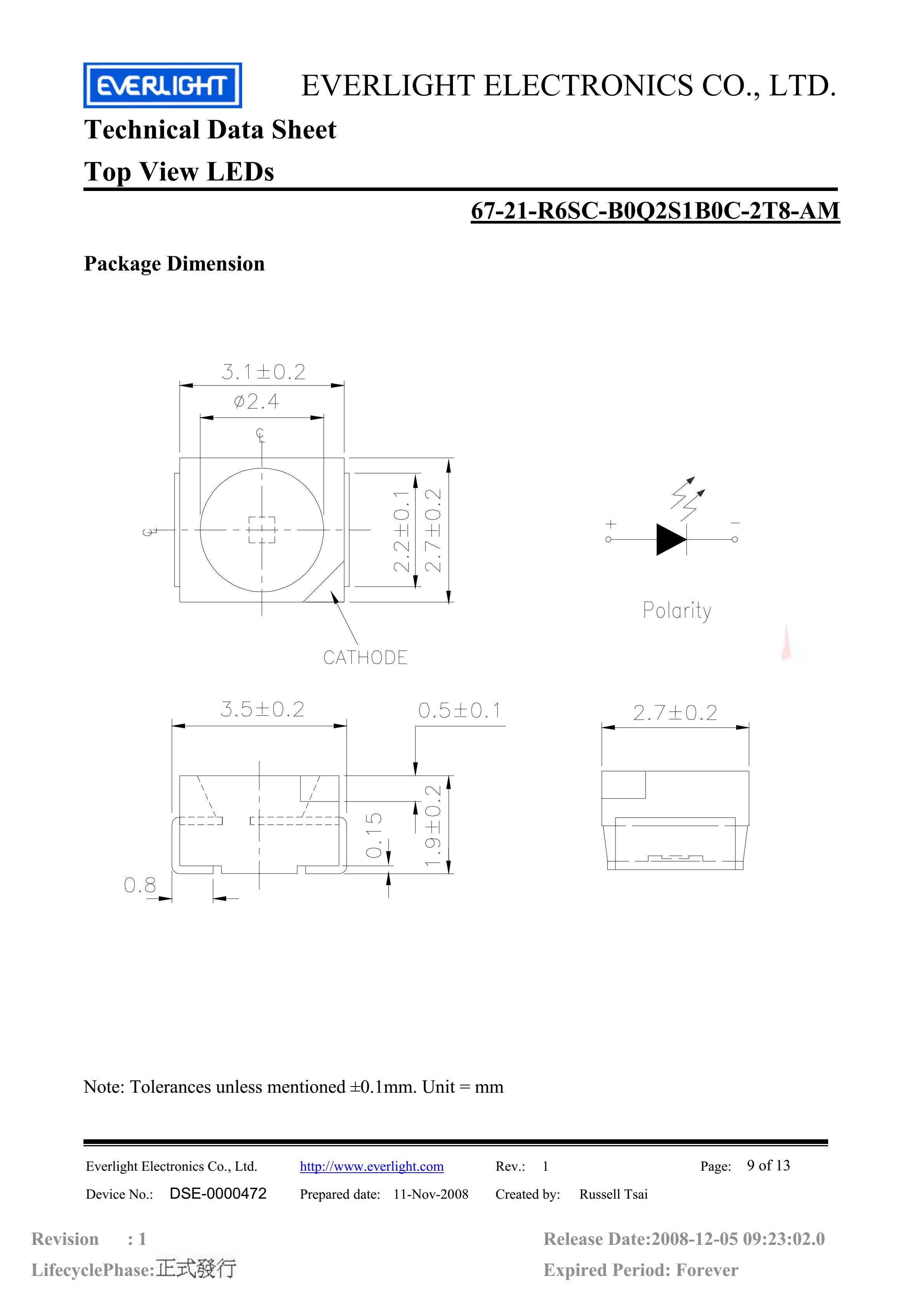 Everlight 3528 Car lamp beads 67-21-R6SC-B0Q2S1B0C-2T8-AM Red Datasheet