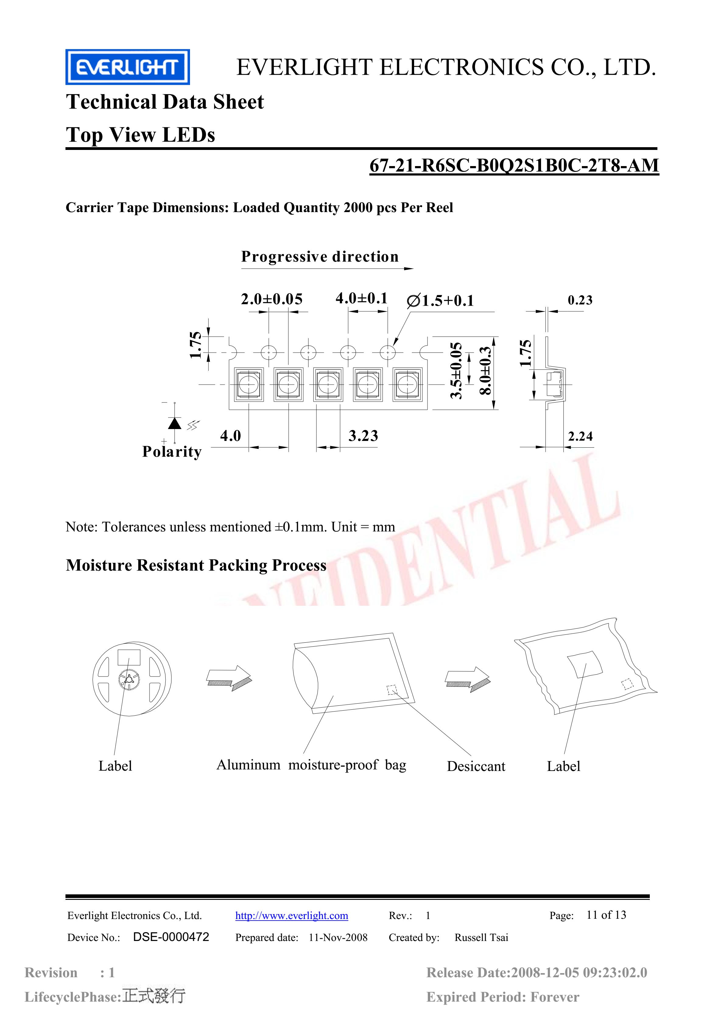 Everlight 3528 Car lamp beads 67-21-R6SC-B0Q2S1B0C-2T8-AM Red Datasheet