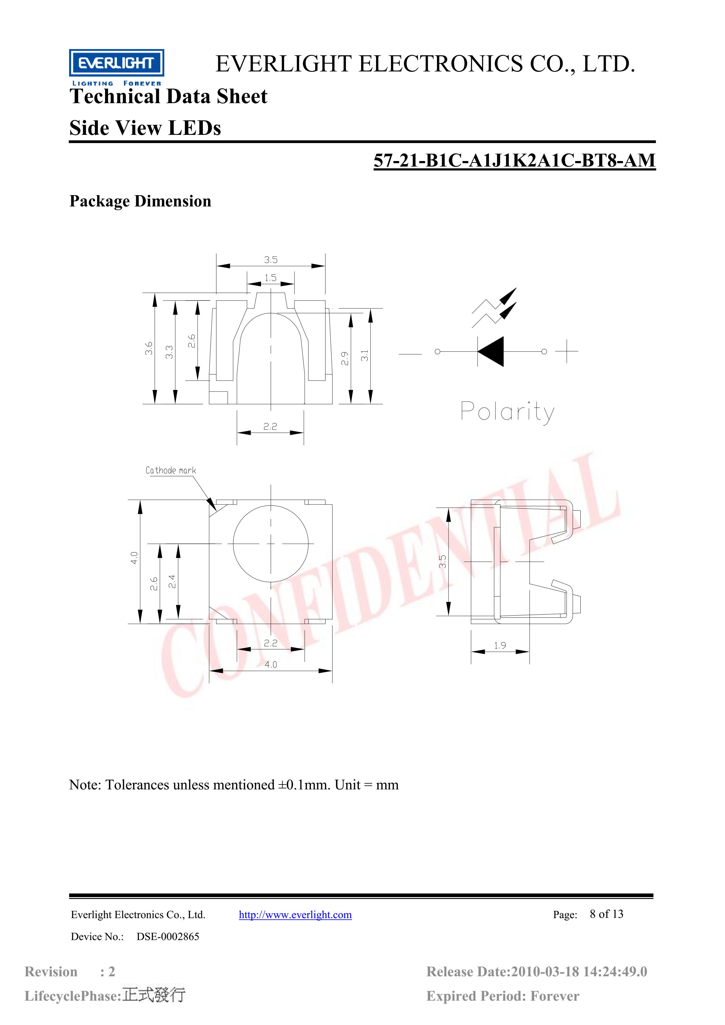 Everlight Car lamp beads 57-21-B1C-A1J1K2A1C-BT8-AM Datasheet