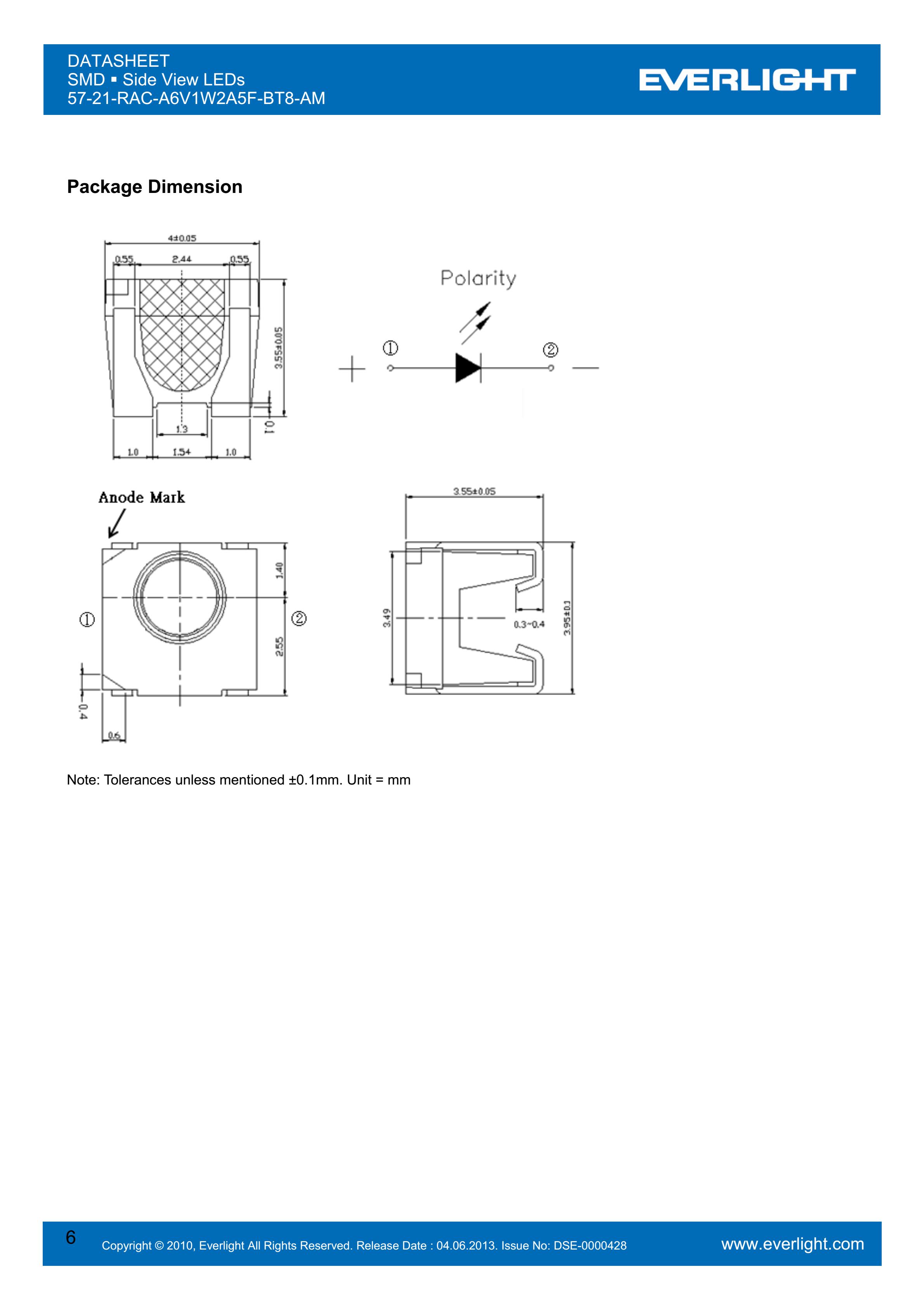 Everlight Car lamp beads  57-21-RAC-A6V1W2A5F-BT8-AM Datasheet