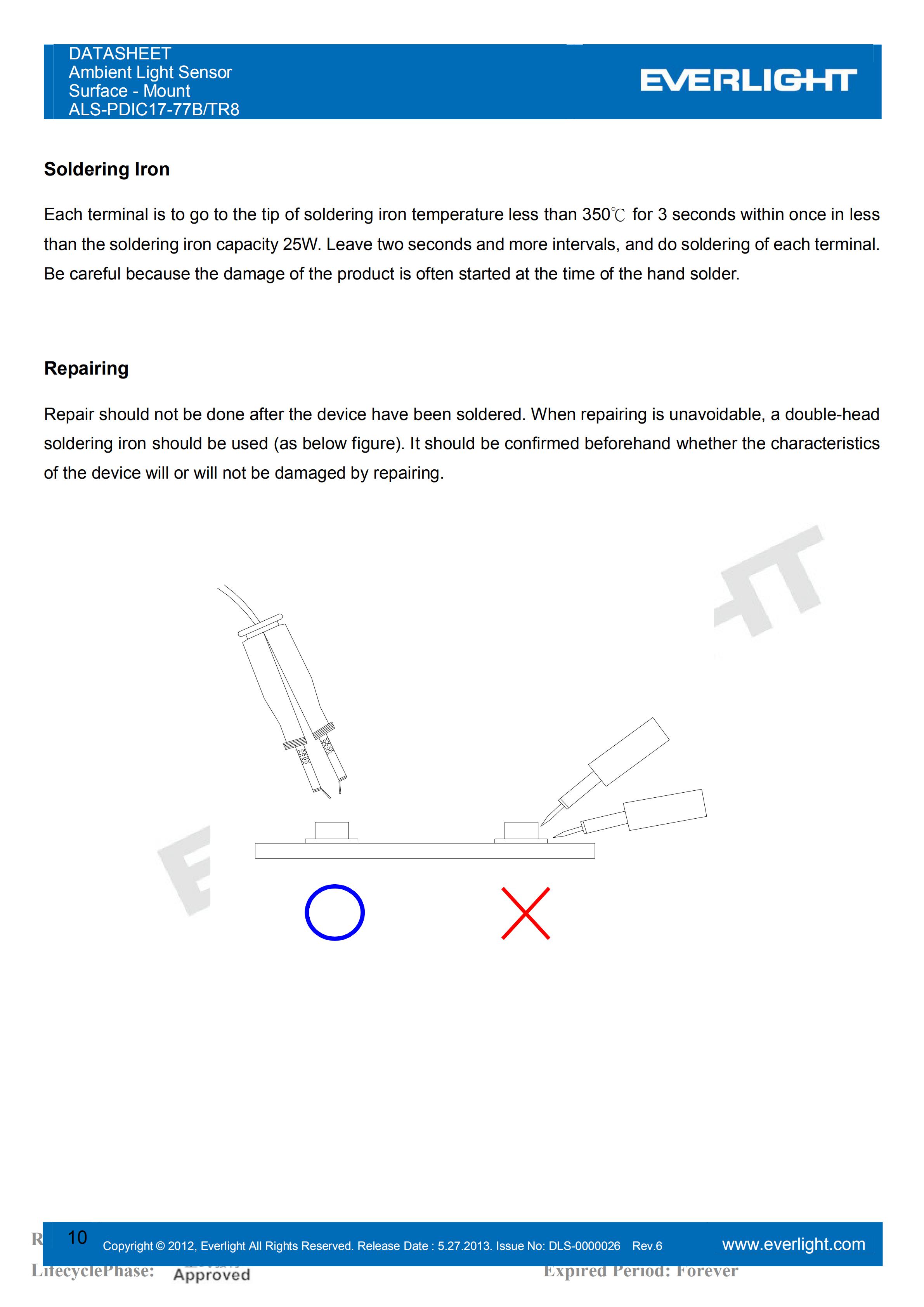 EVERLIGHT SMD 0805 AMBIENT LIGHT SENSOR ALS-PDIC17-77B/TR8 Datasheet