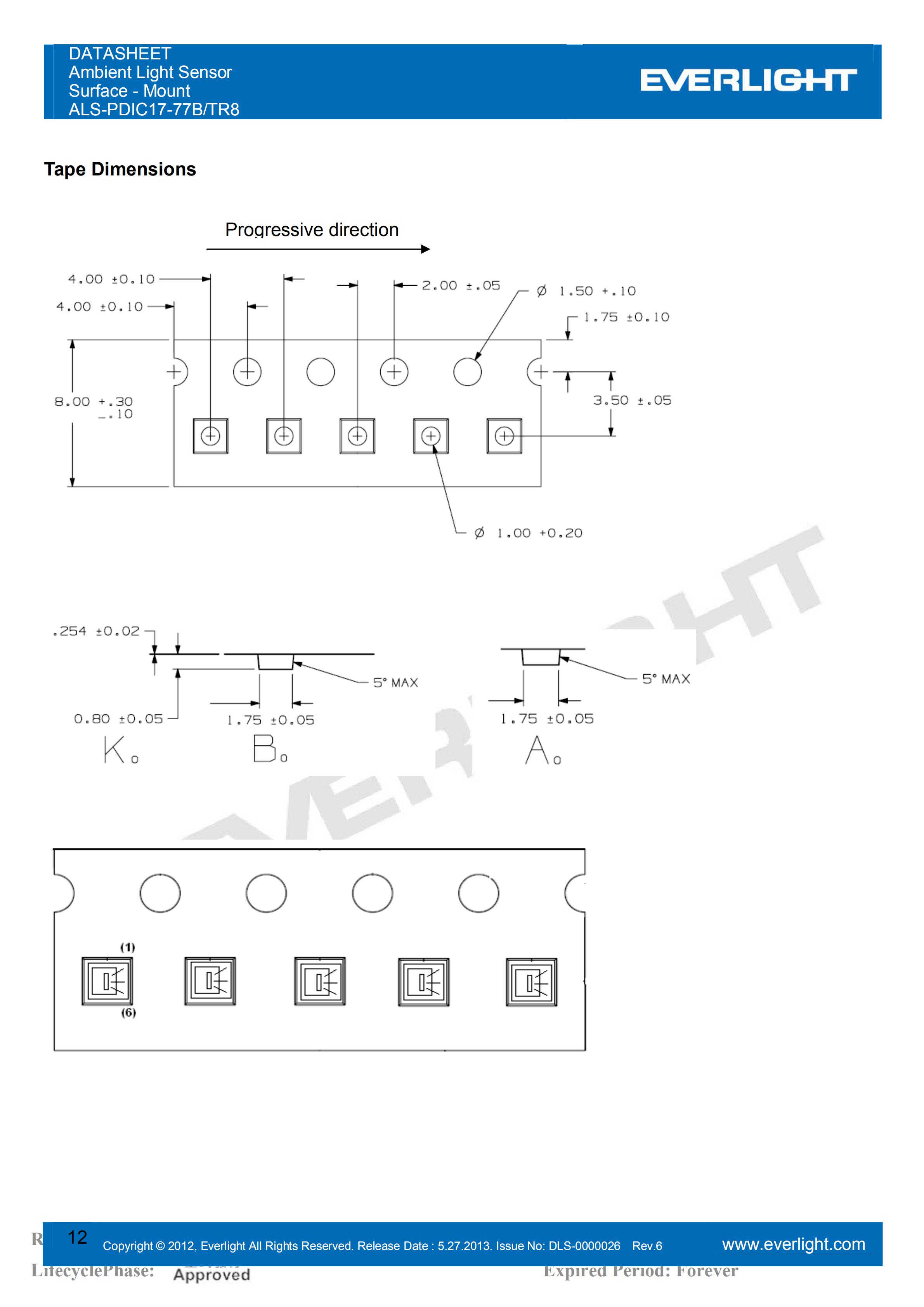 EVERLIGHT SMD 0805 AMBIENT LIGHT SENSOR ALS-PDIC17-77B/TR8 Datasheet