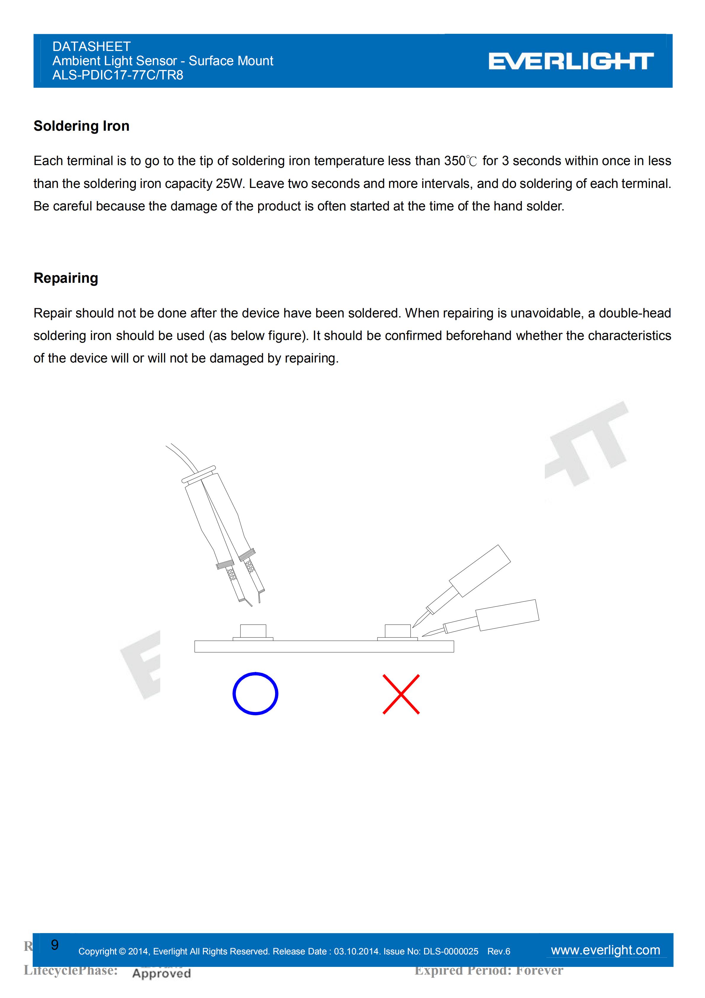 EVERLIGHT SMD 0805 AMBIENT LIGHT SENSOR ALS-PDIC17-77C/TR8 Datasheet