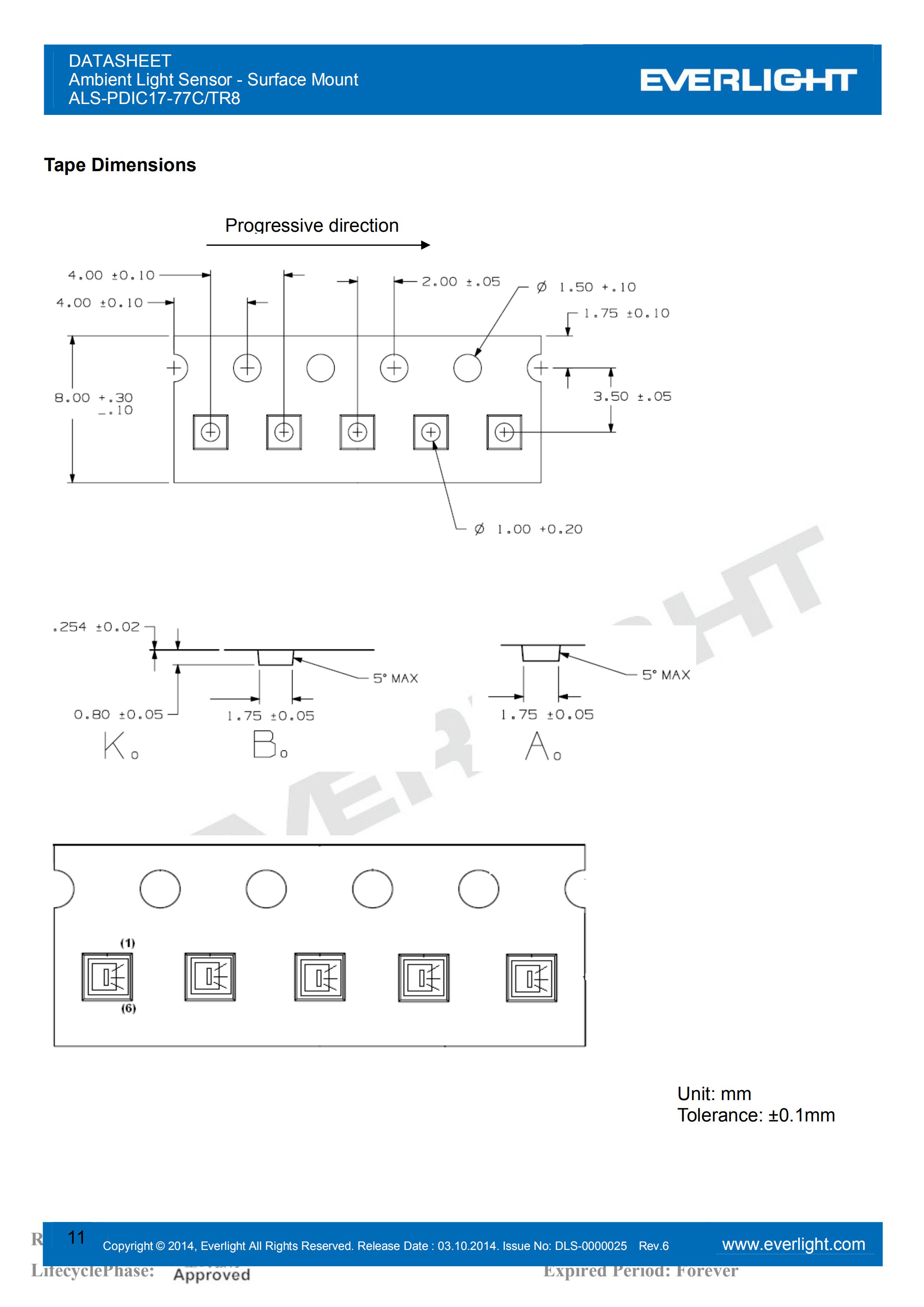 EVERLIGHT SMD 0805 AMBIENT LIGHT SENSOR ALS-PDIC17-77C/TR8 Datasheet