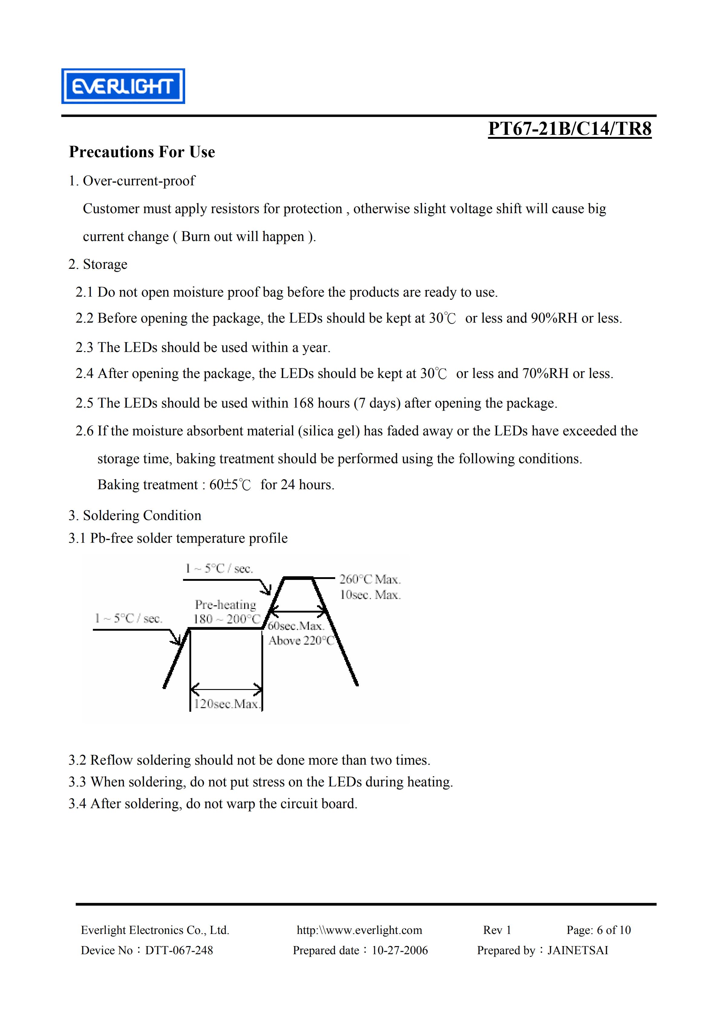 EVERLIGHT SMD PHOTO DIODE  PT67-21B/C14/TR8 Datasheet