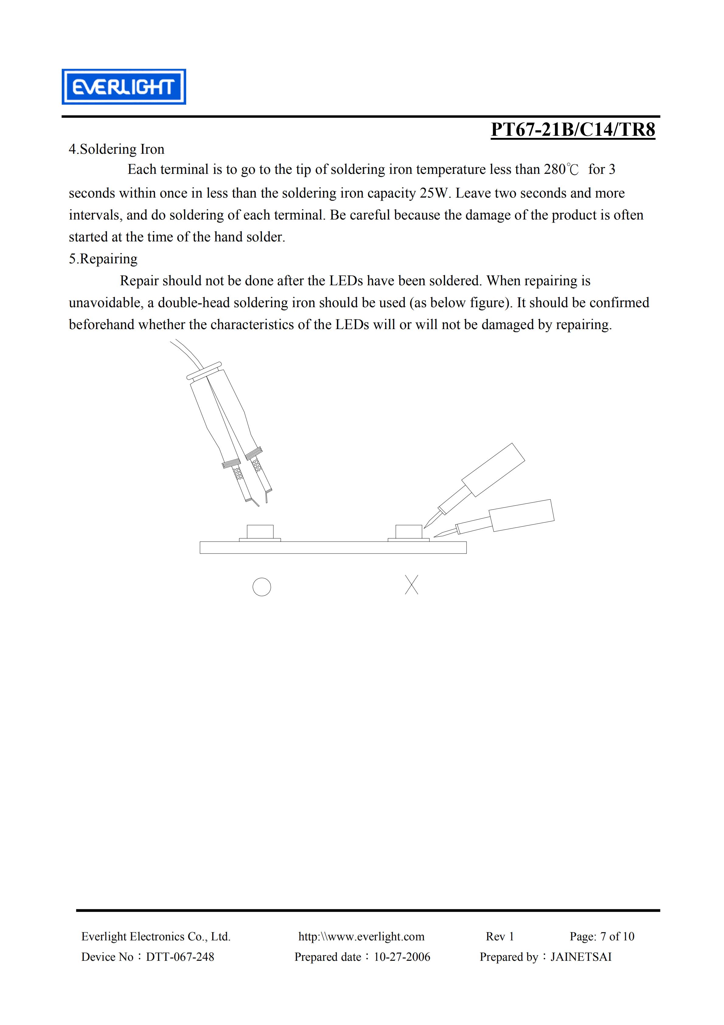 EVERLIGHT SMD PHOTO DIODE  PT67-21B/C14/TR8 Datasheet