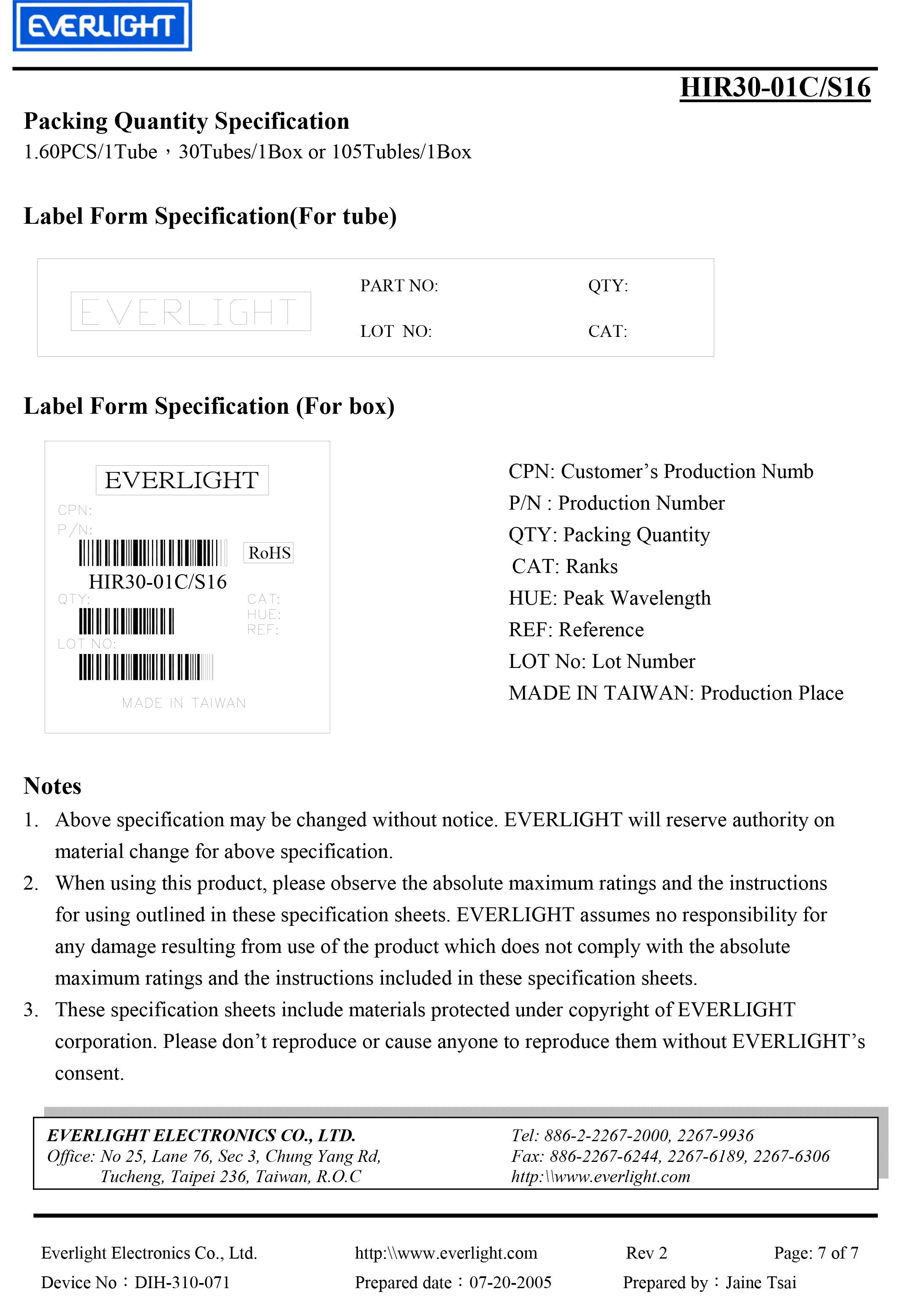 EVERLIGHT IR EMITTER HIR30-01C/S16 850nm Datasheet